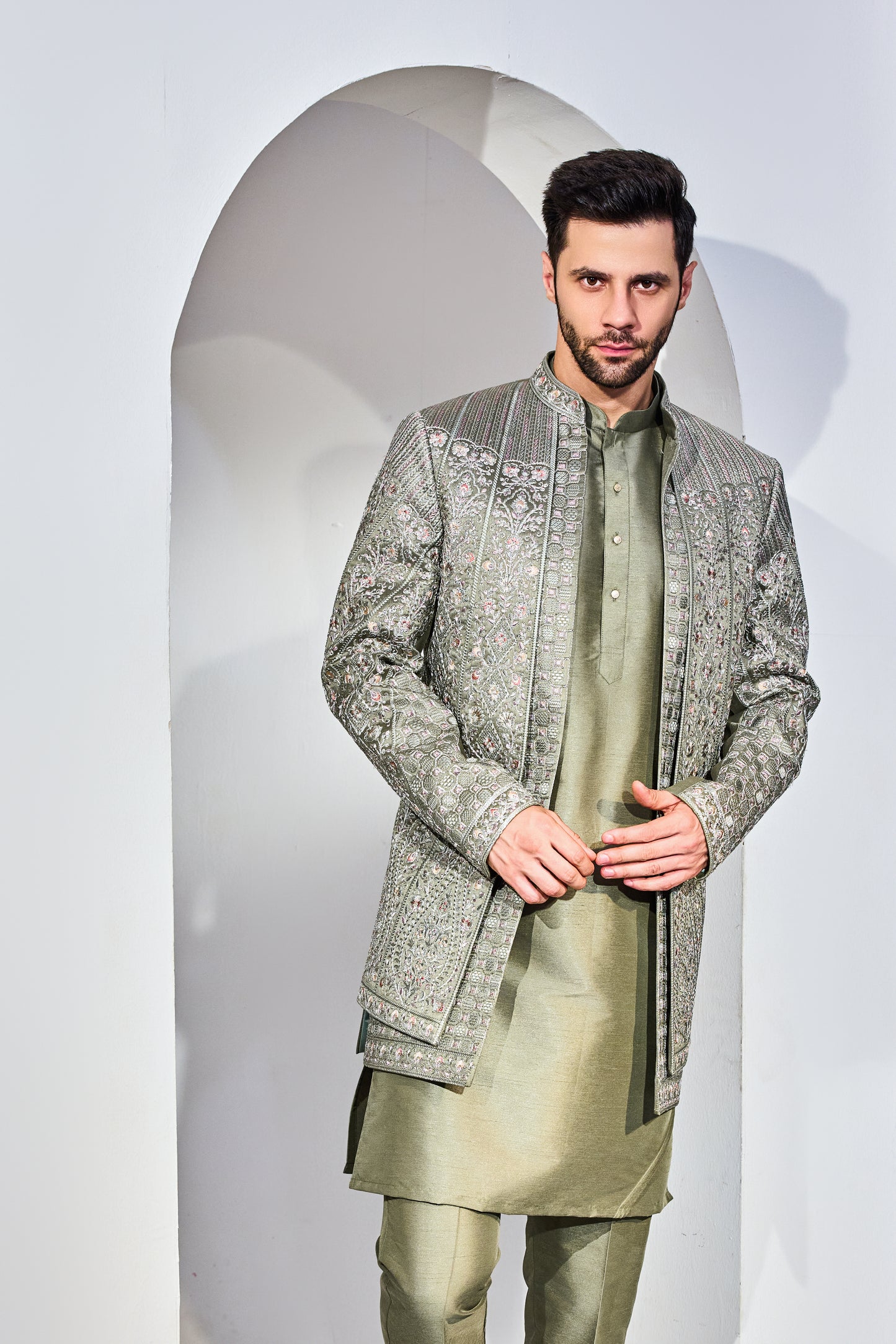 Green Indo With Kurta And Pant