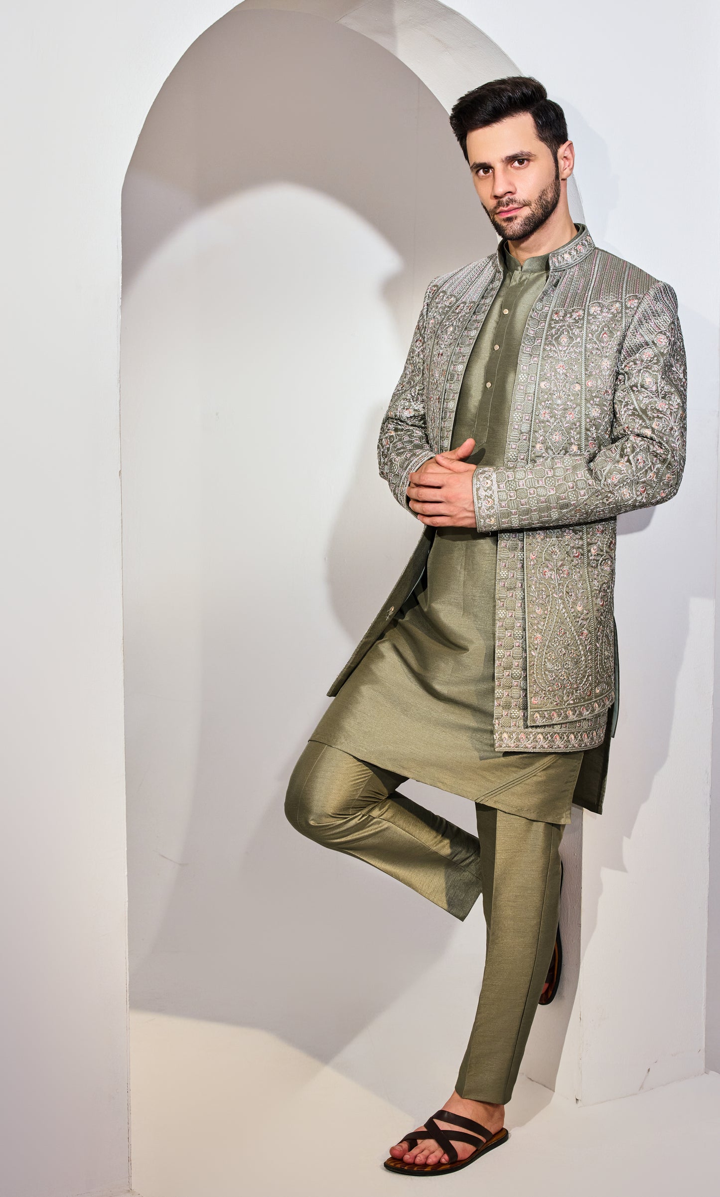 Green Indo With Kurta And Pant