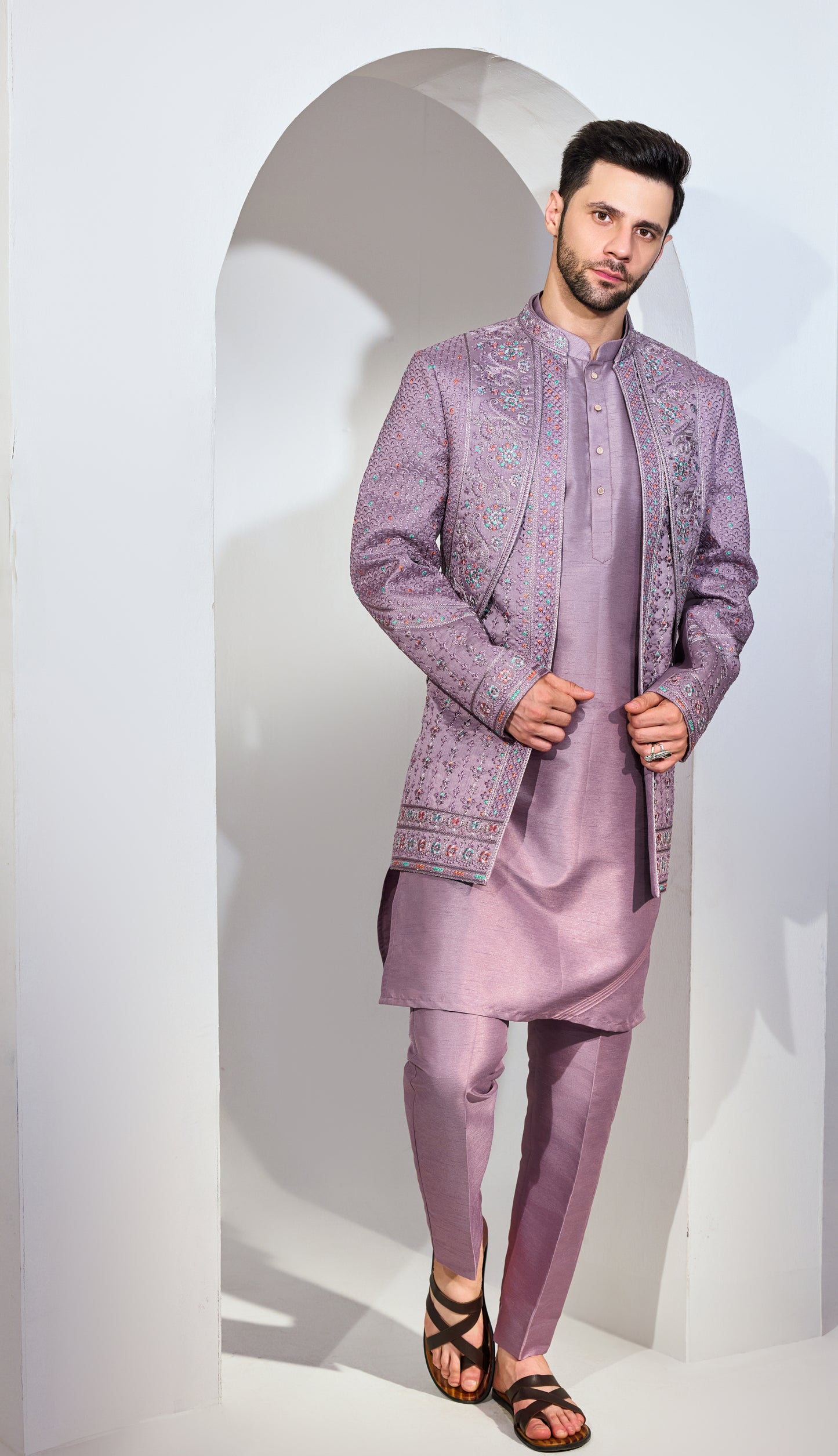 Grey Blue Indo With Kurta And Pant