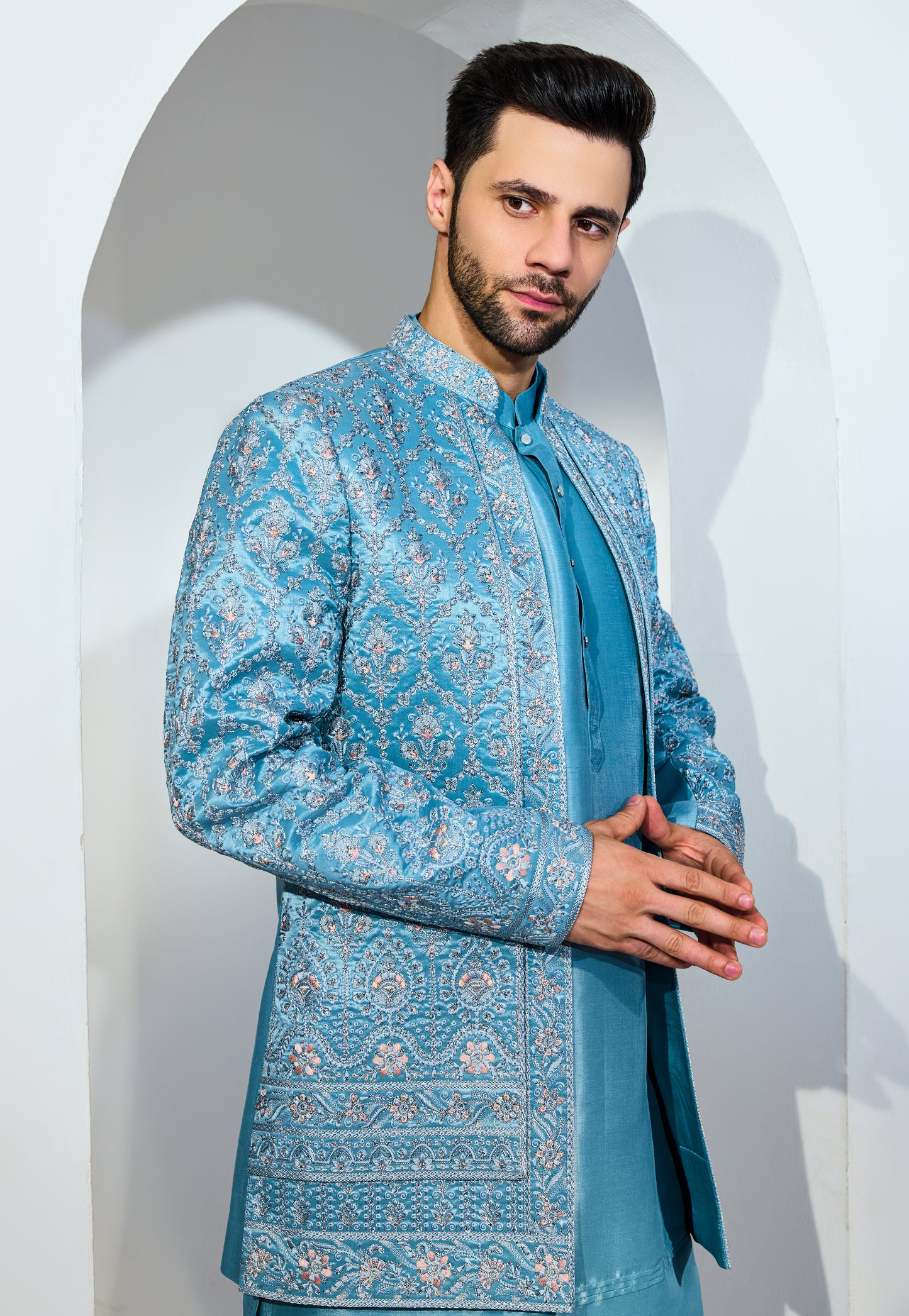 Light Blue Indo With Kurta And Pant