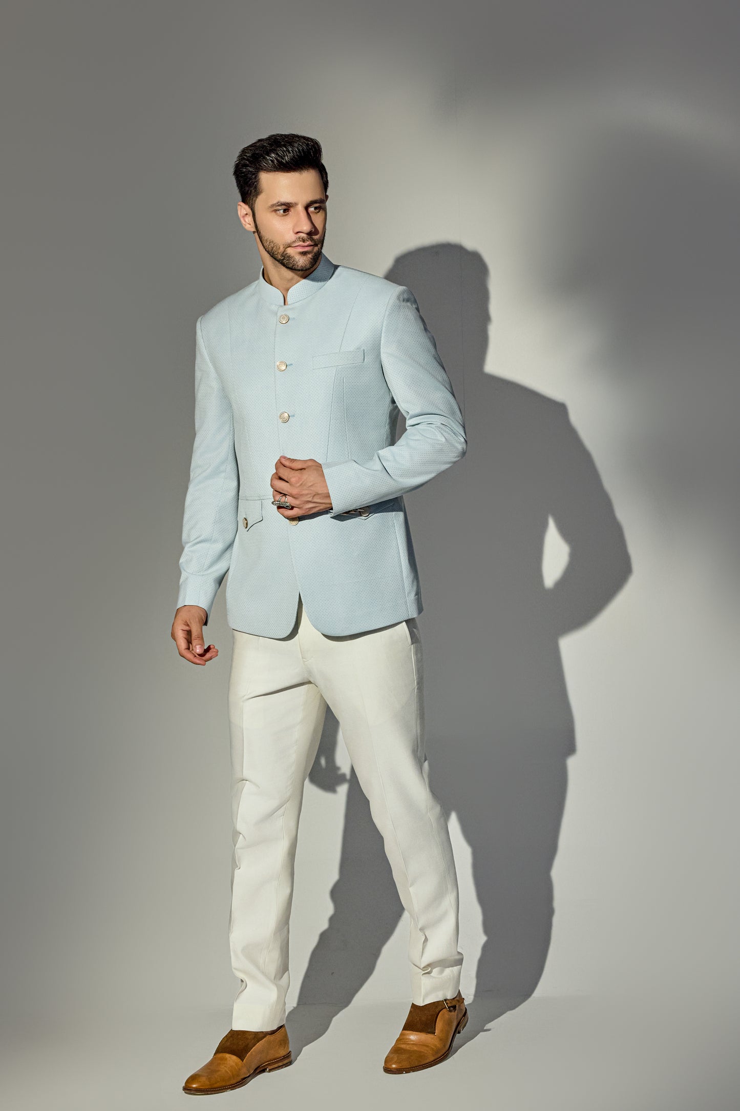 Light Blue Texture Bandhgala