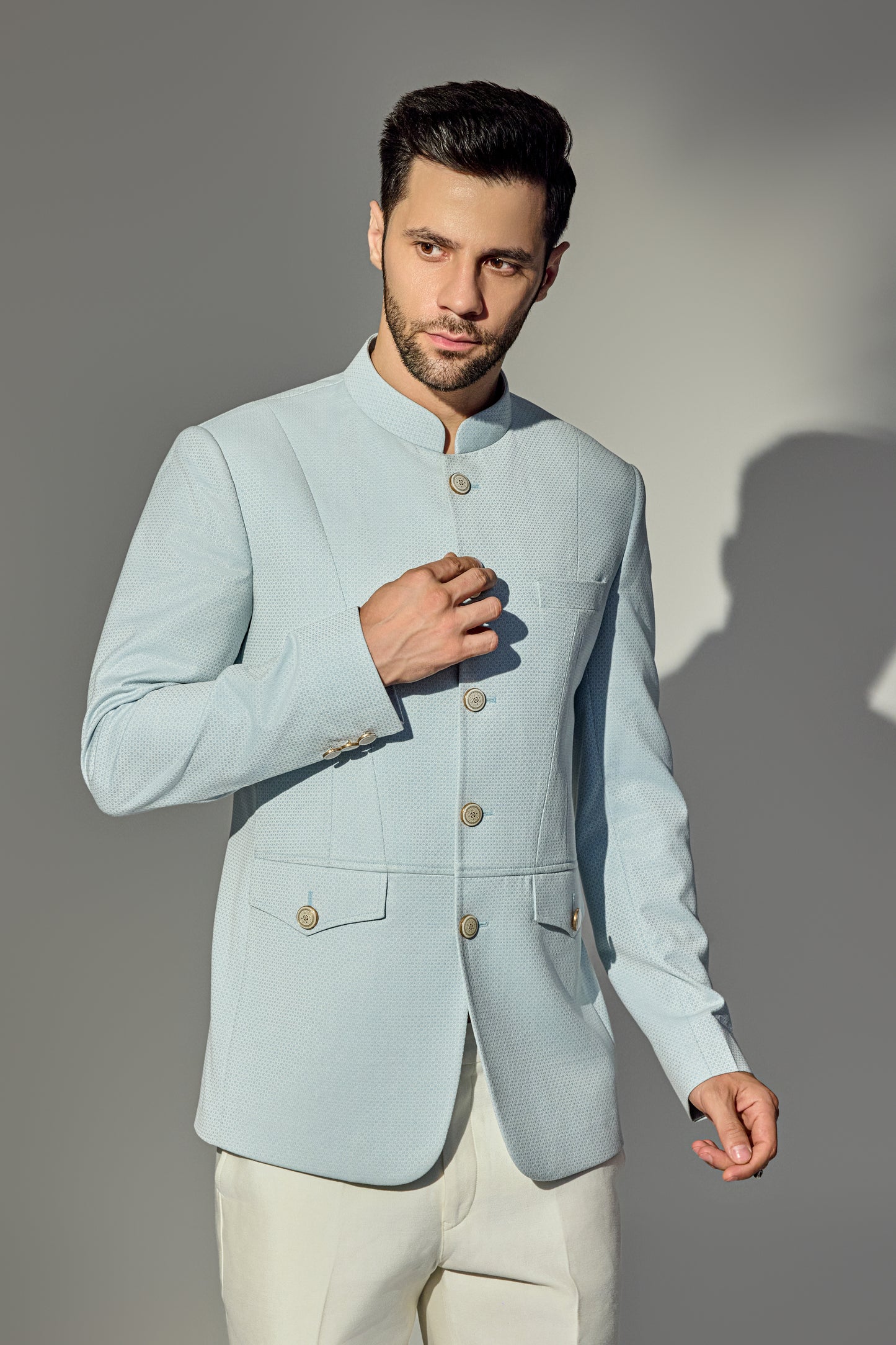 Light Blue Texture Bandhgala