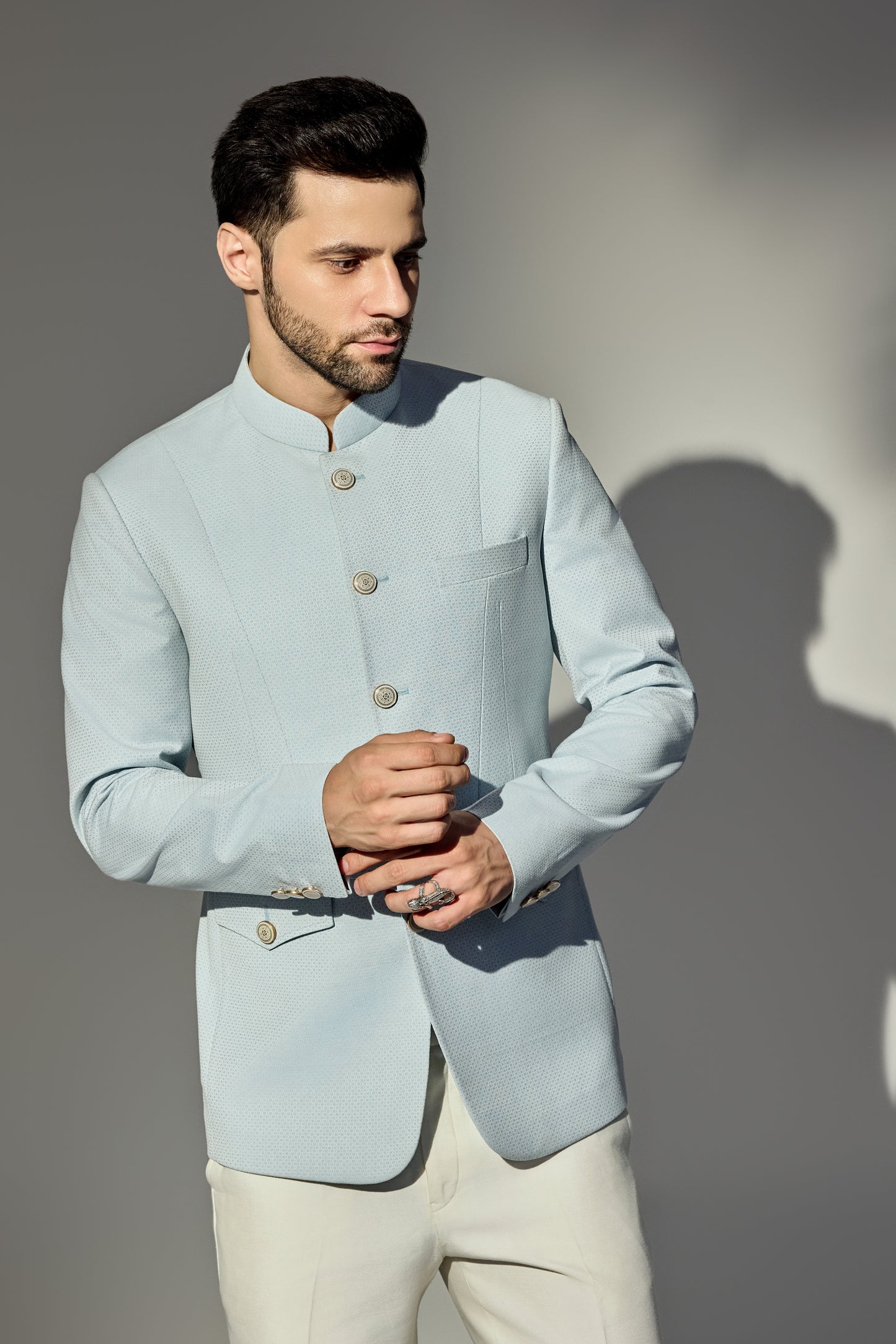 Light Blue Texture Bandhgala