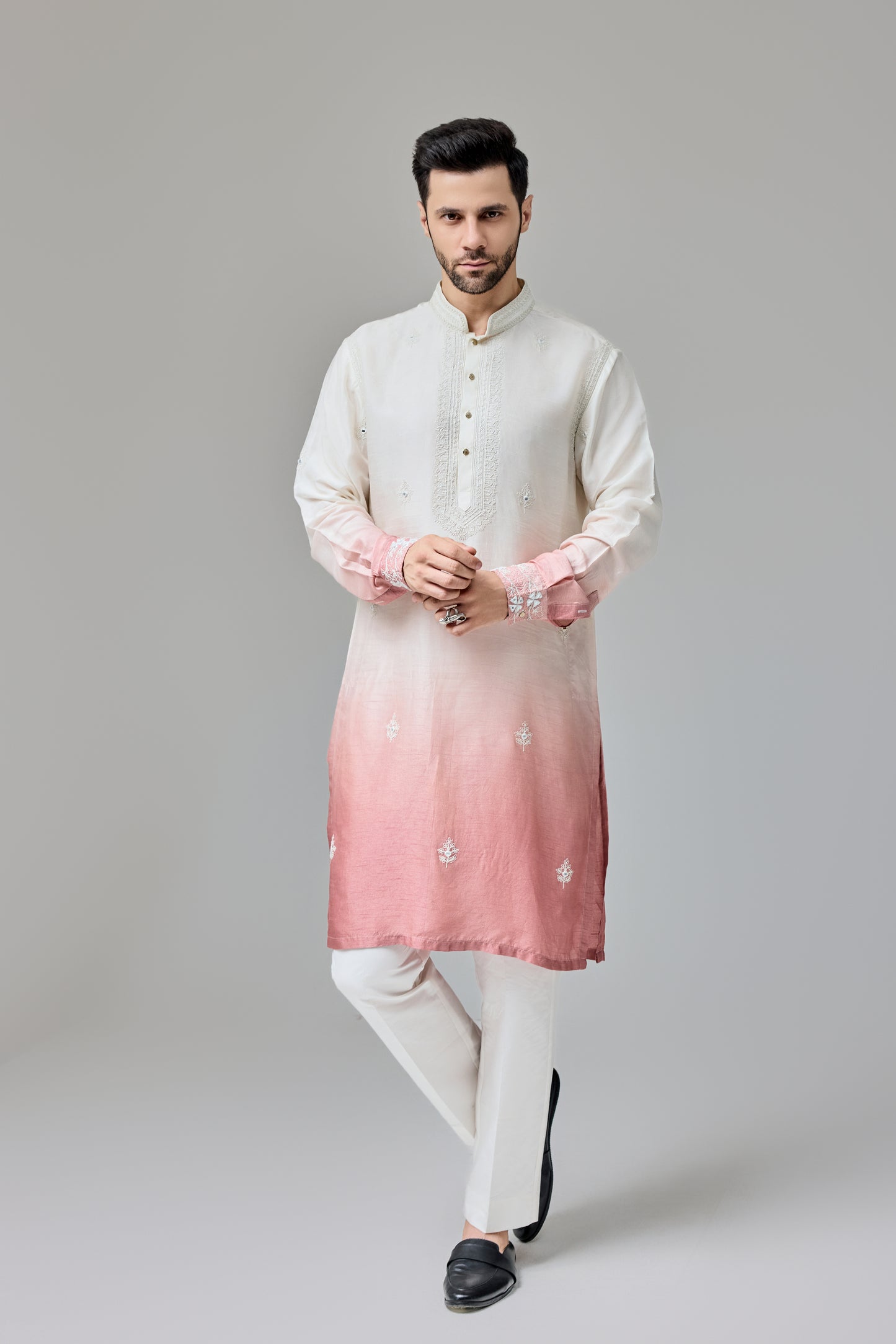 Rust White Ombre Kurta With Dori And Miroor Work