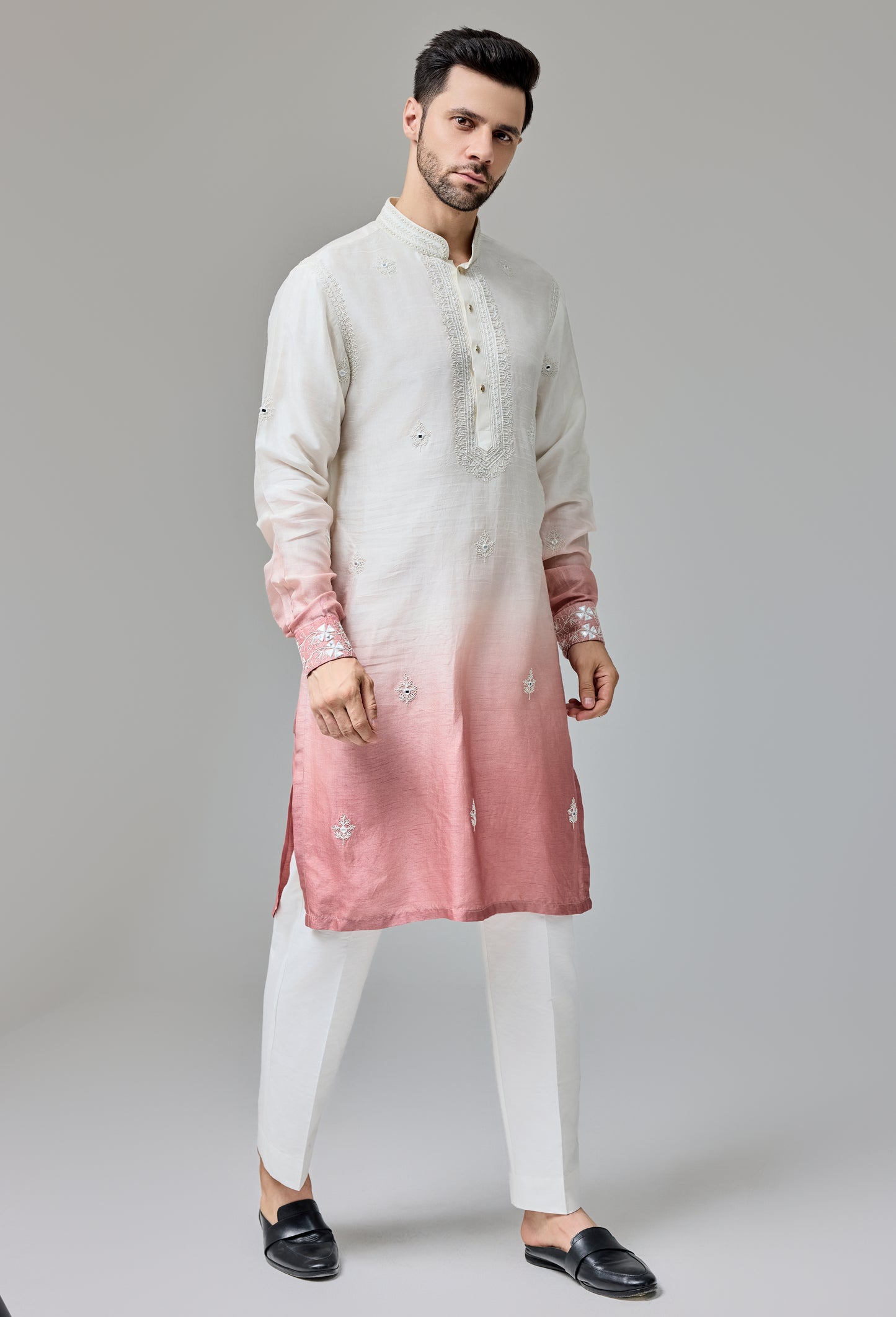 Rust White Ombre Kurta With Dori And Miroor Work