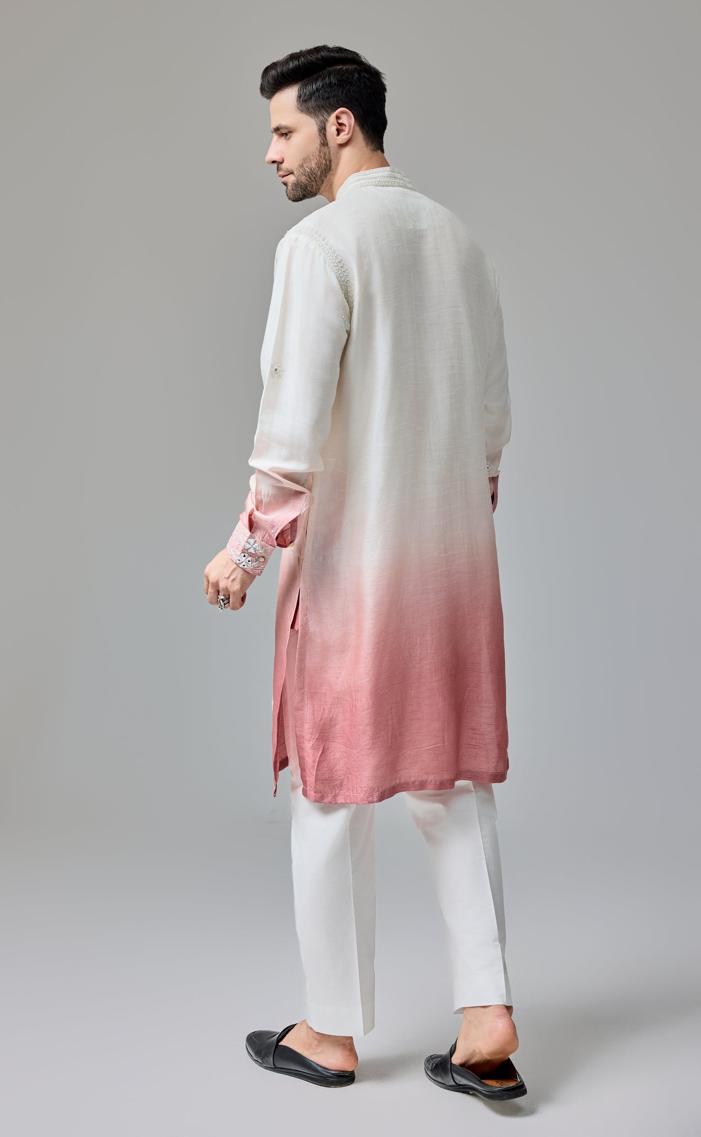 Rust White Ombre Kurta With Dori And Miroor Work