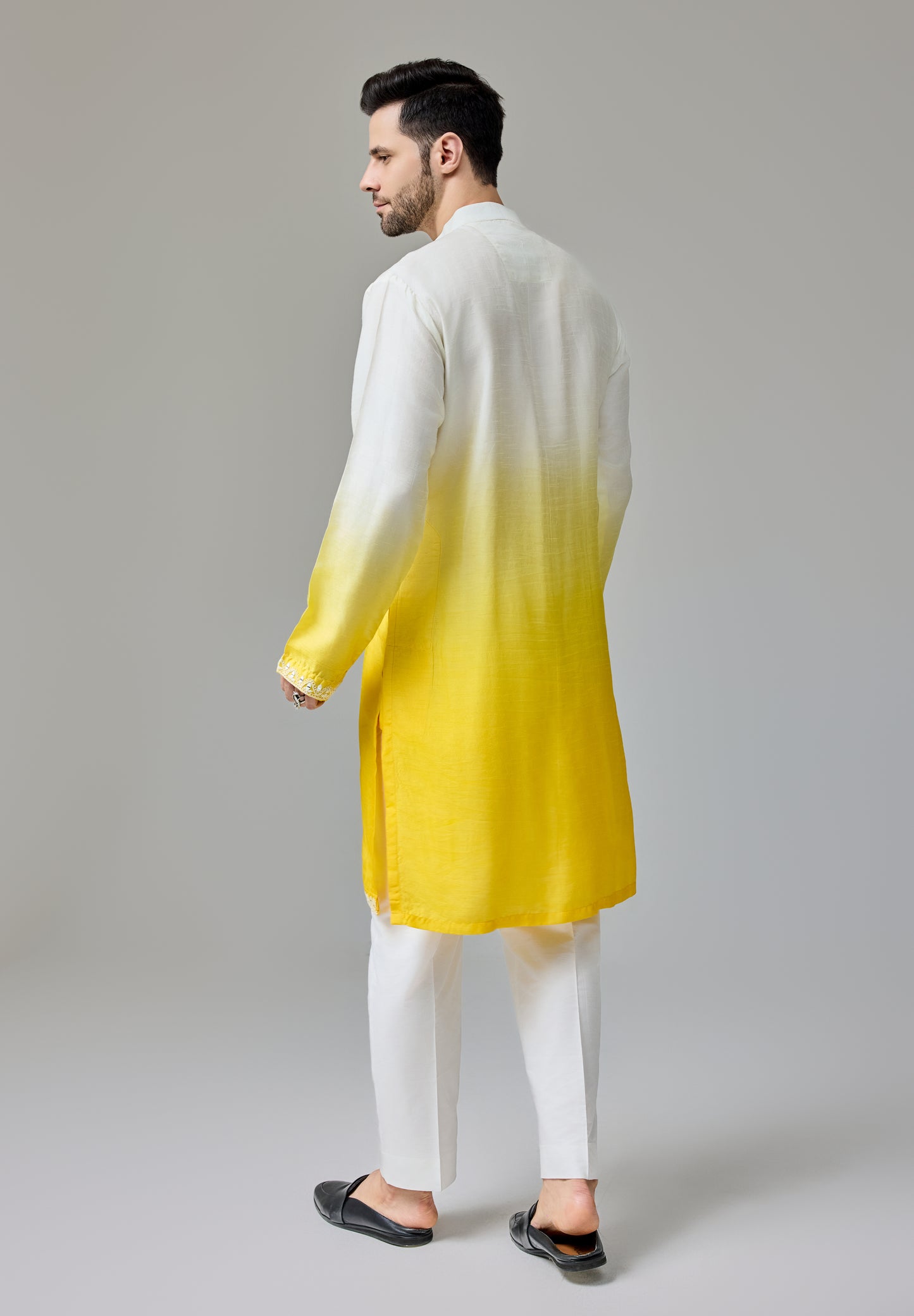 Yellow White Ombre Kurta With Dori And Mirror Work