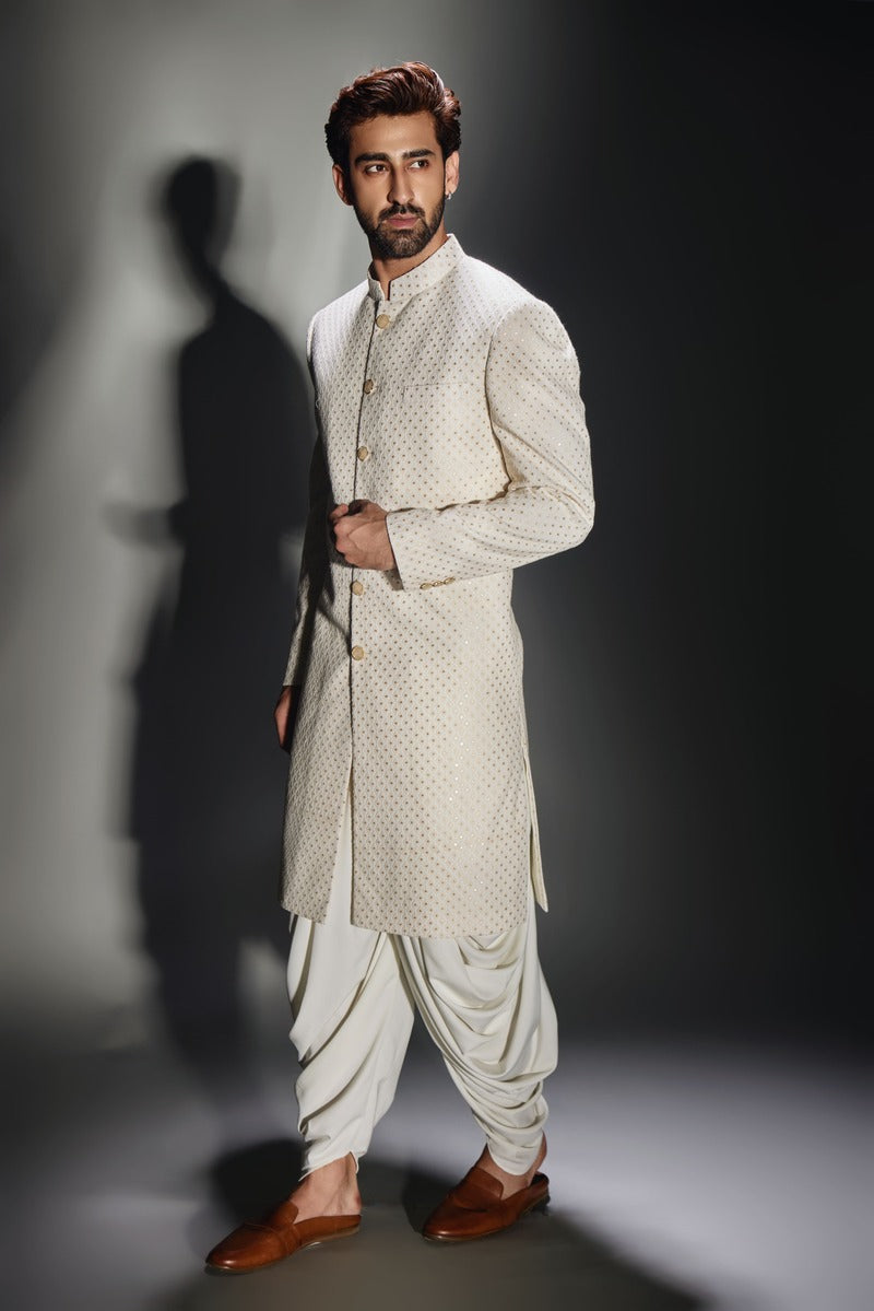 light cream burfi design achkan with pant