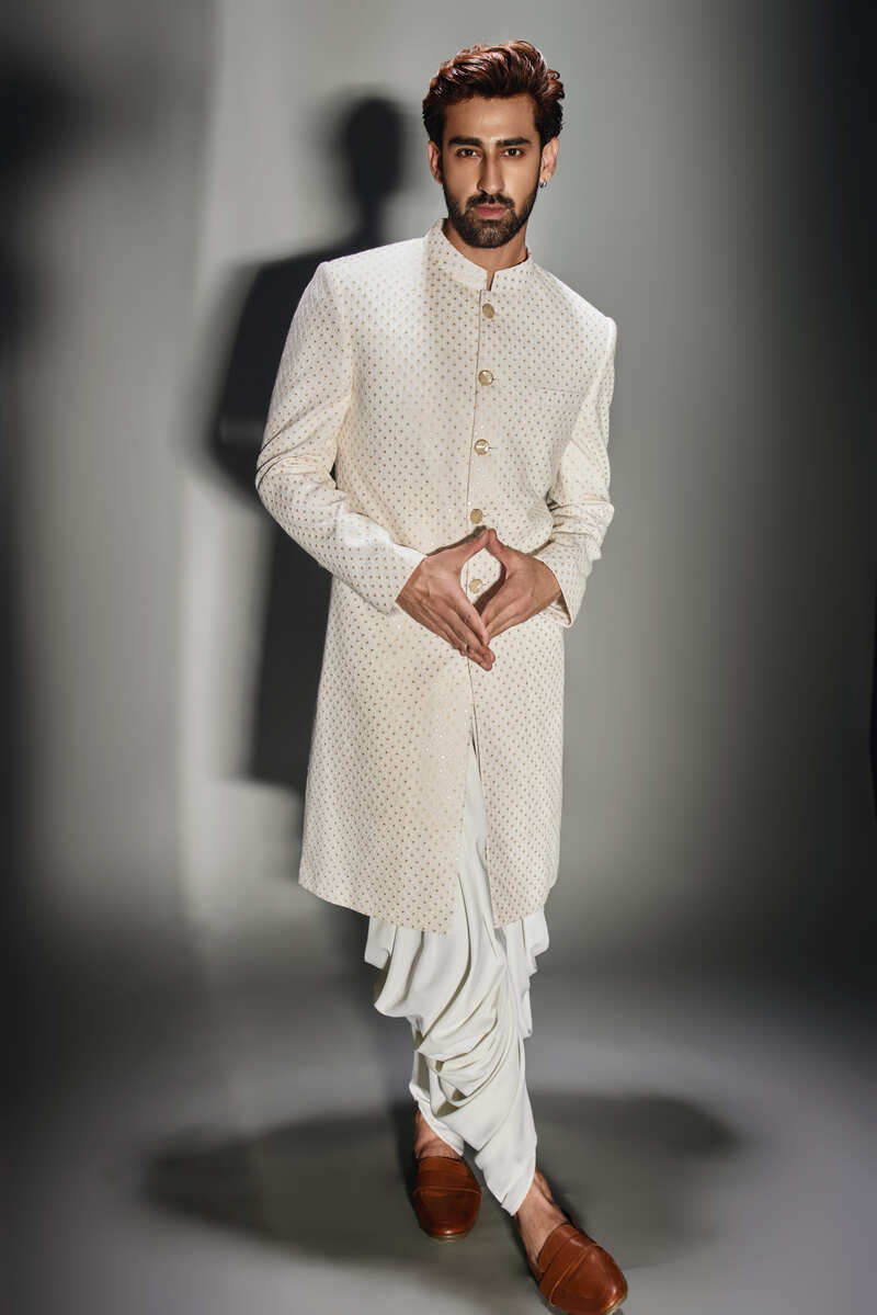light cream burfi design achkan with pant