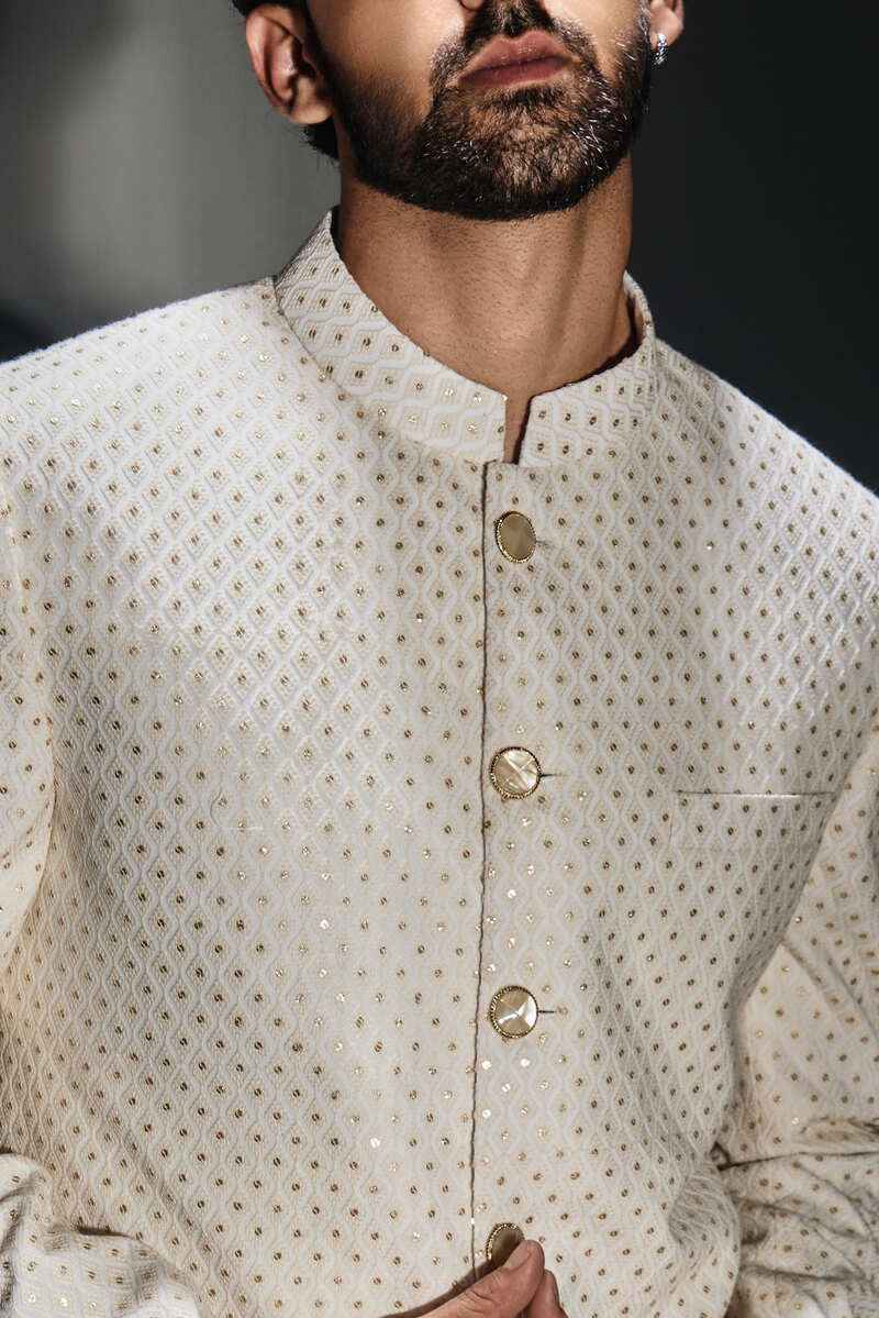 light cream burfi design achkan with pant