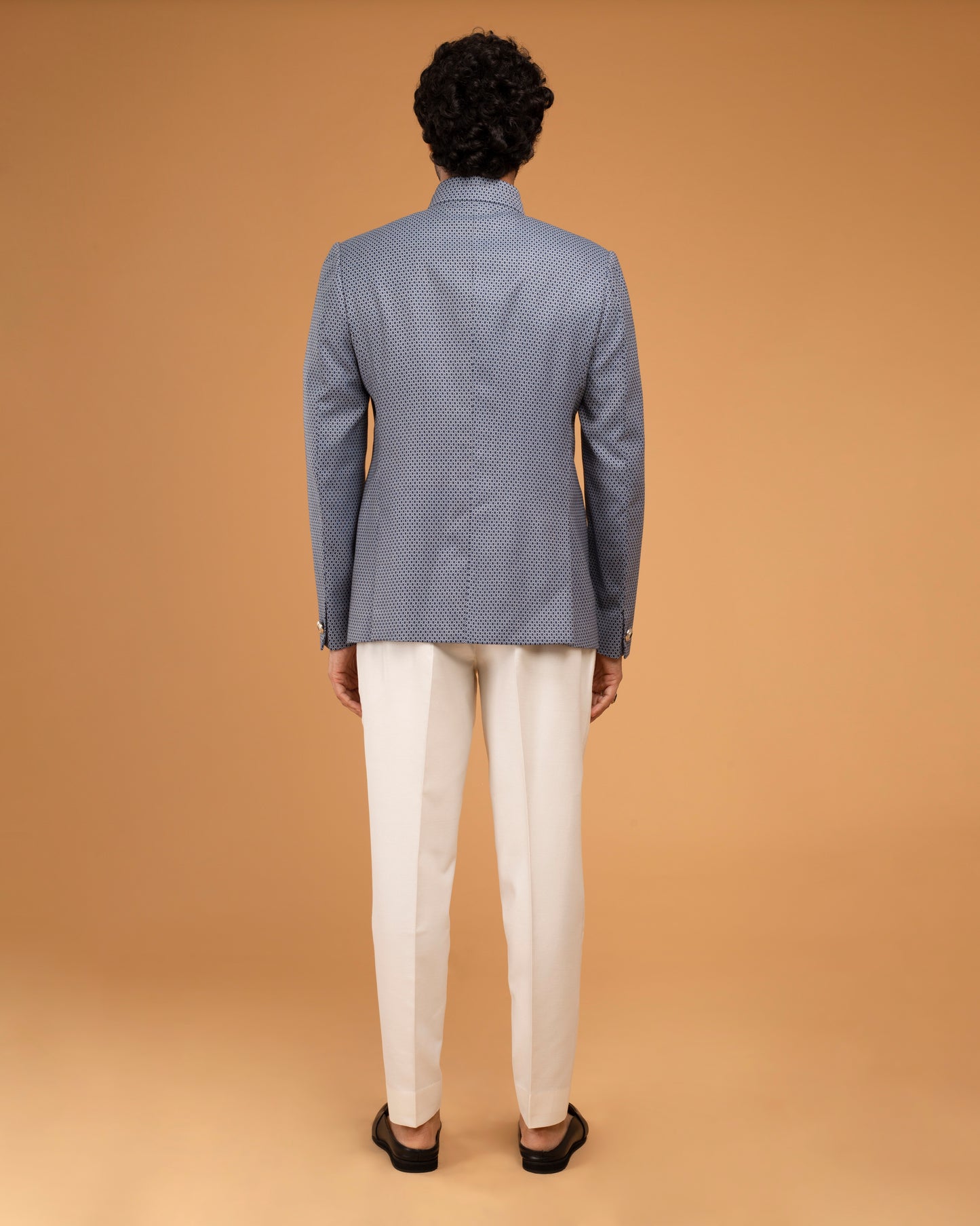 Whiteblue Texture Bandhgala With Front Panel small