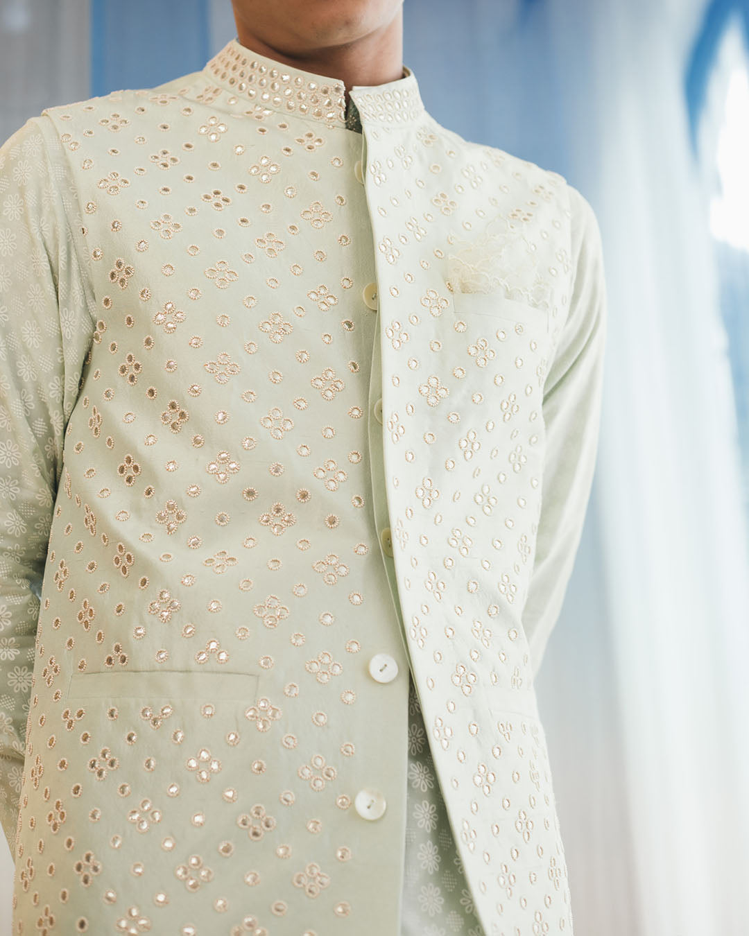Lime Hand Embroided Waistcoat