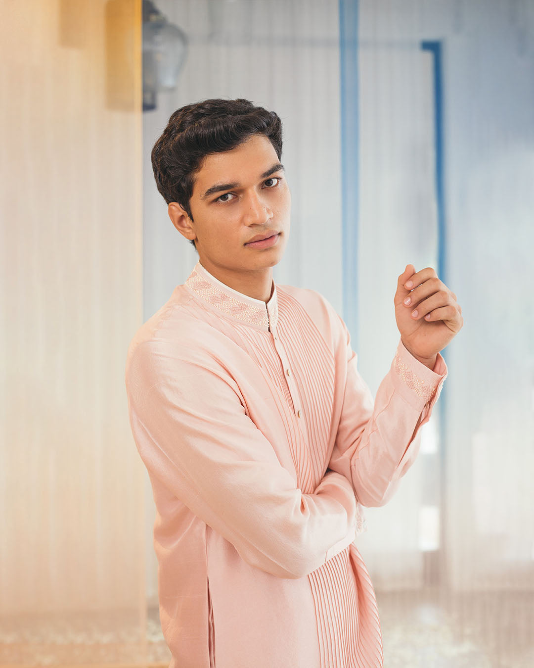 Silk Soft Rose Pink Tuck Kurta
