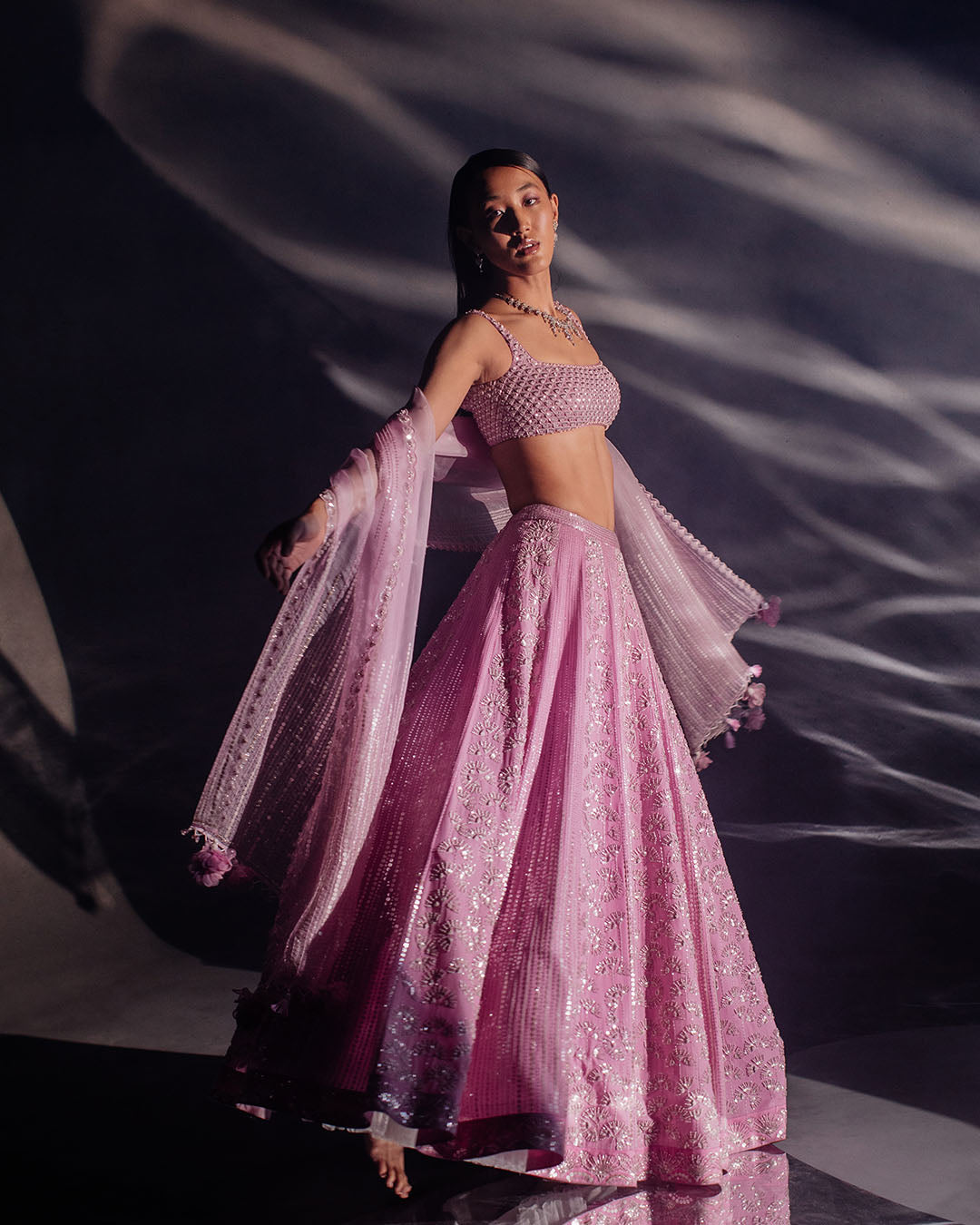 Lilac Hand Embroided Lehenga Set