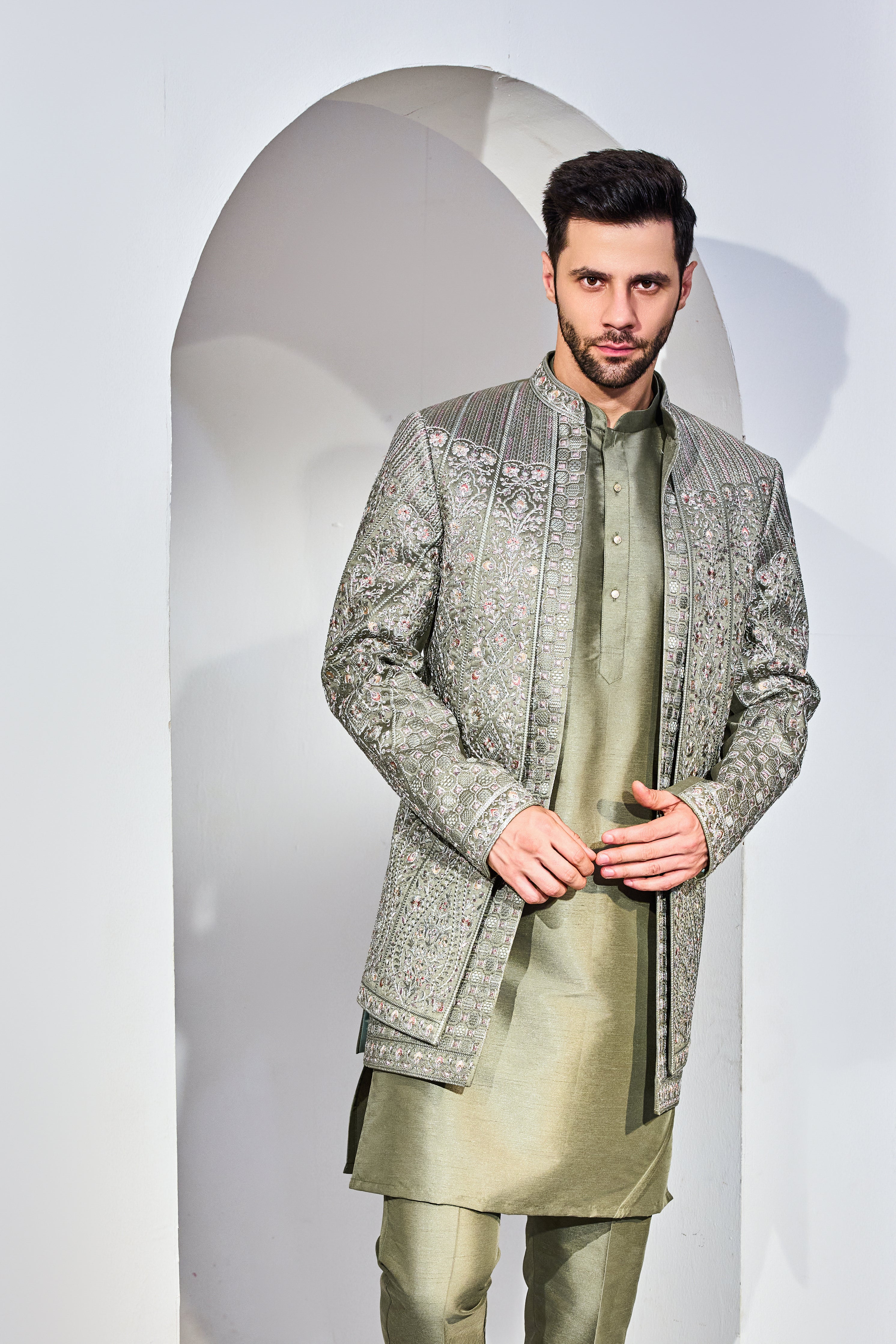 Green Indo With Kurta And Pant
