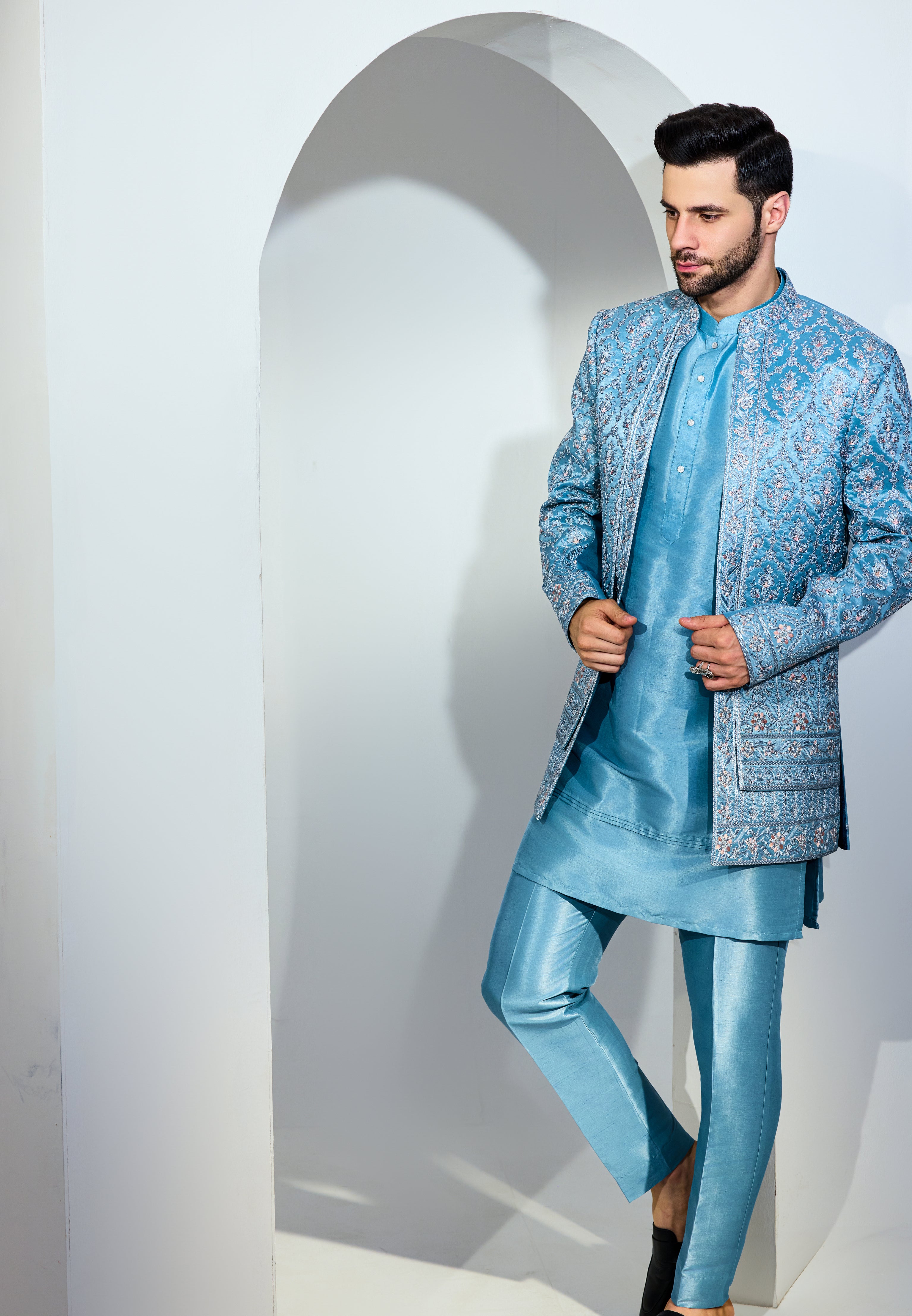 Light Blue Indo With Kurta And Pant