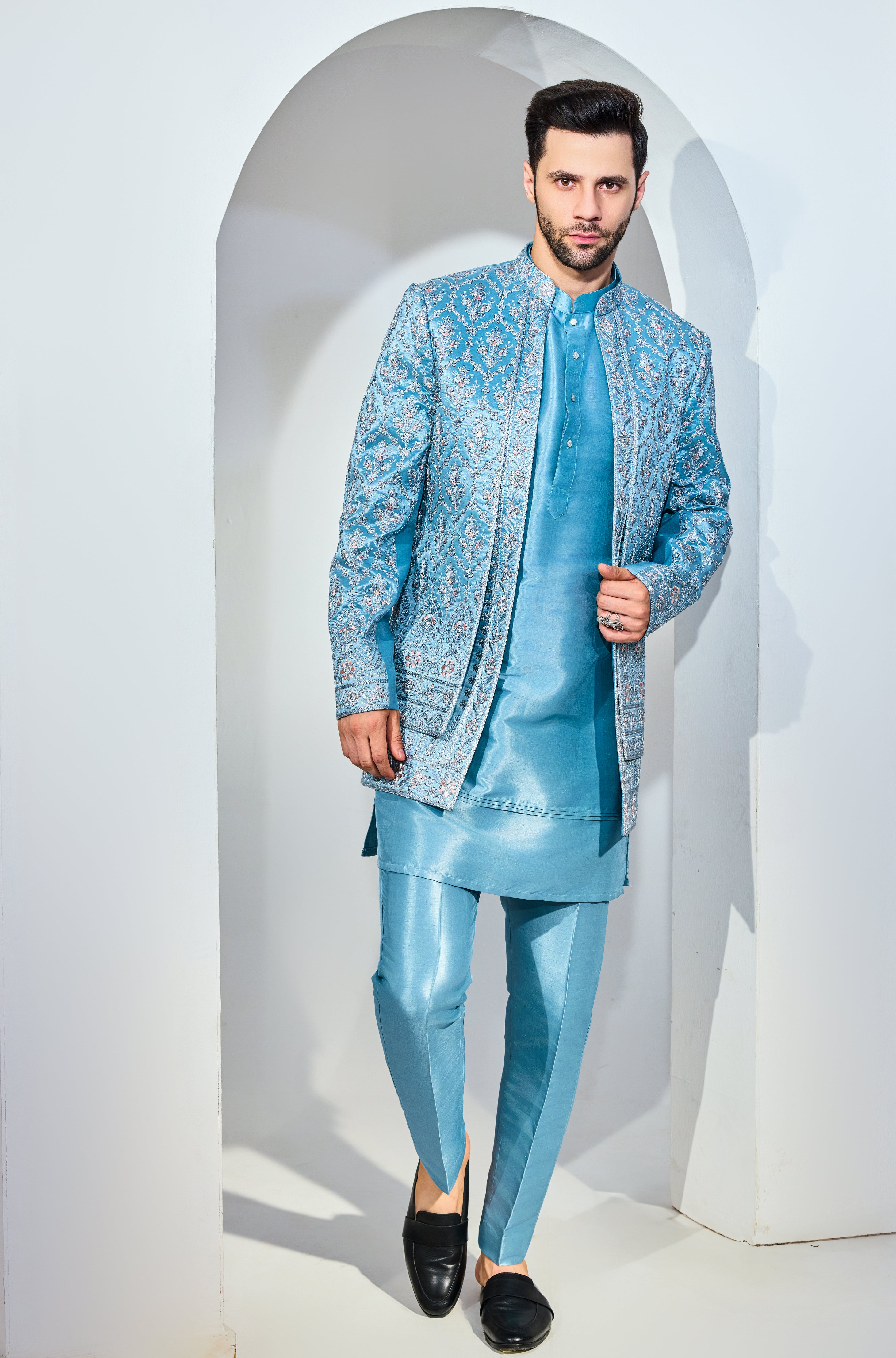 Light Blue Indo With Kurta And Pant