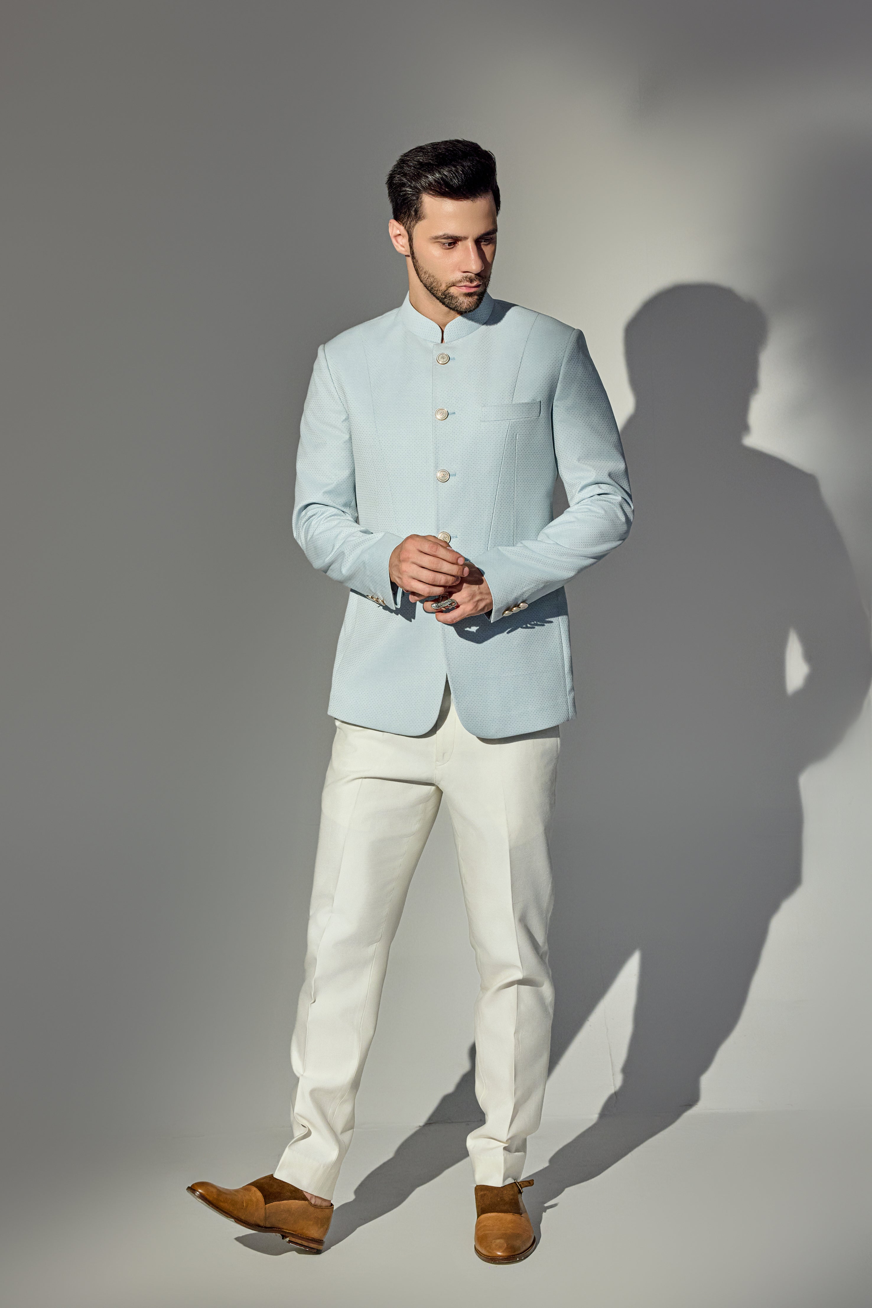 Light Blue Texture Bandhgala