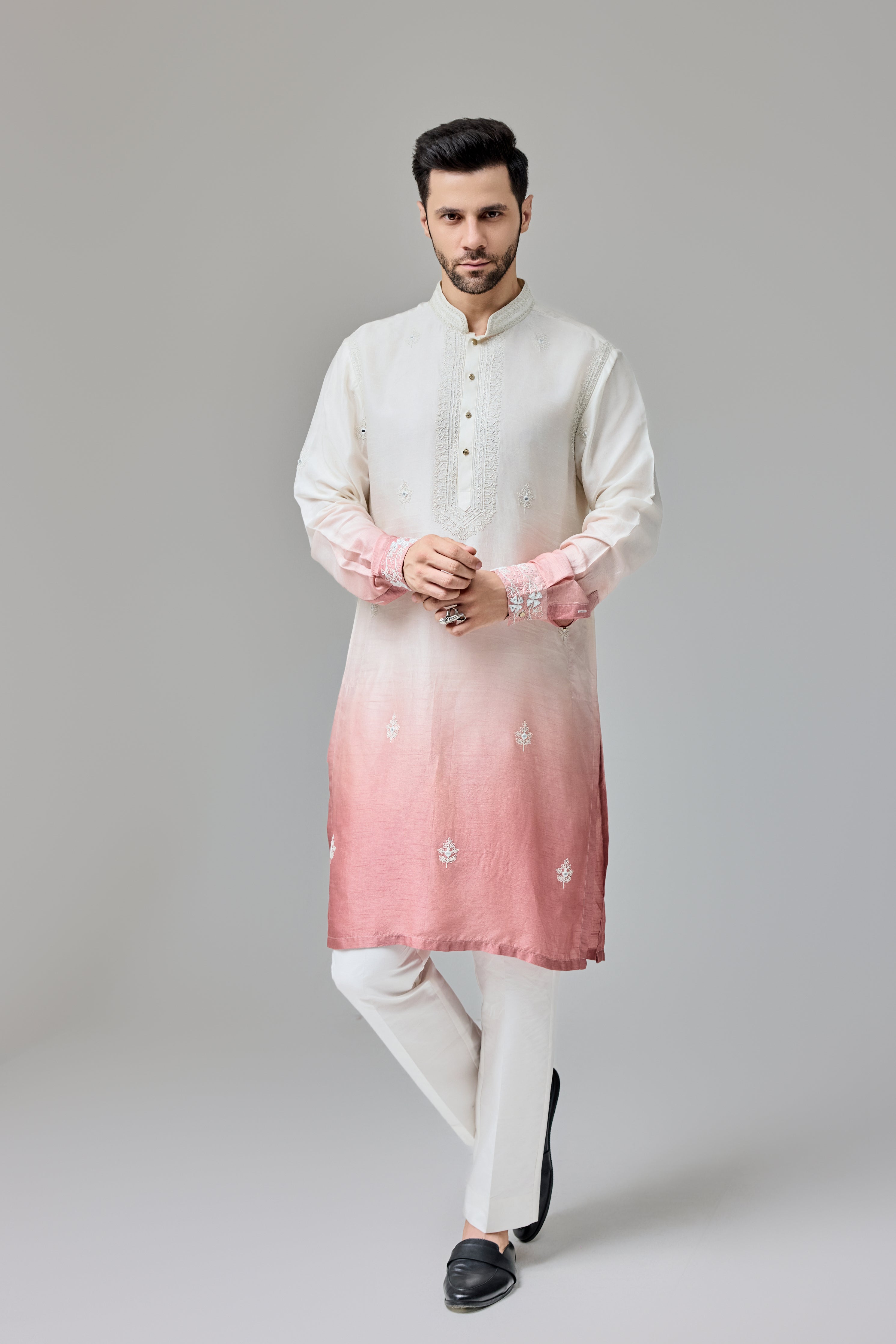 Rust White Ombre Kurta With Dori And Miroor Work