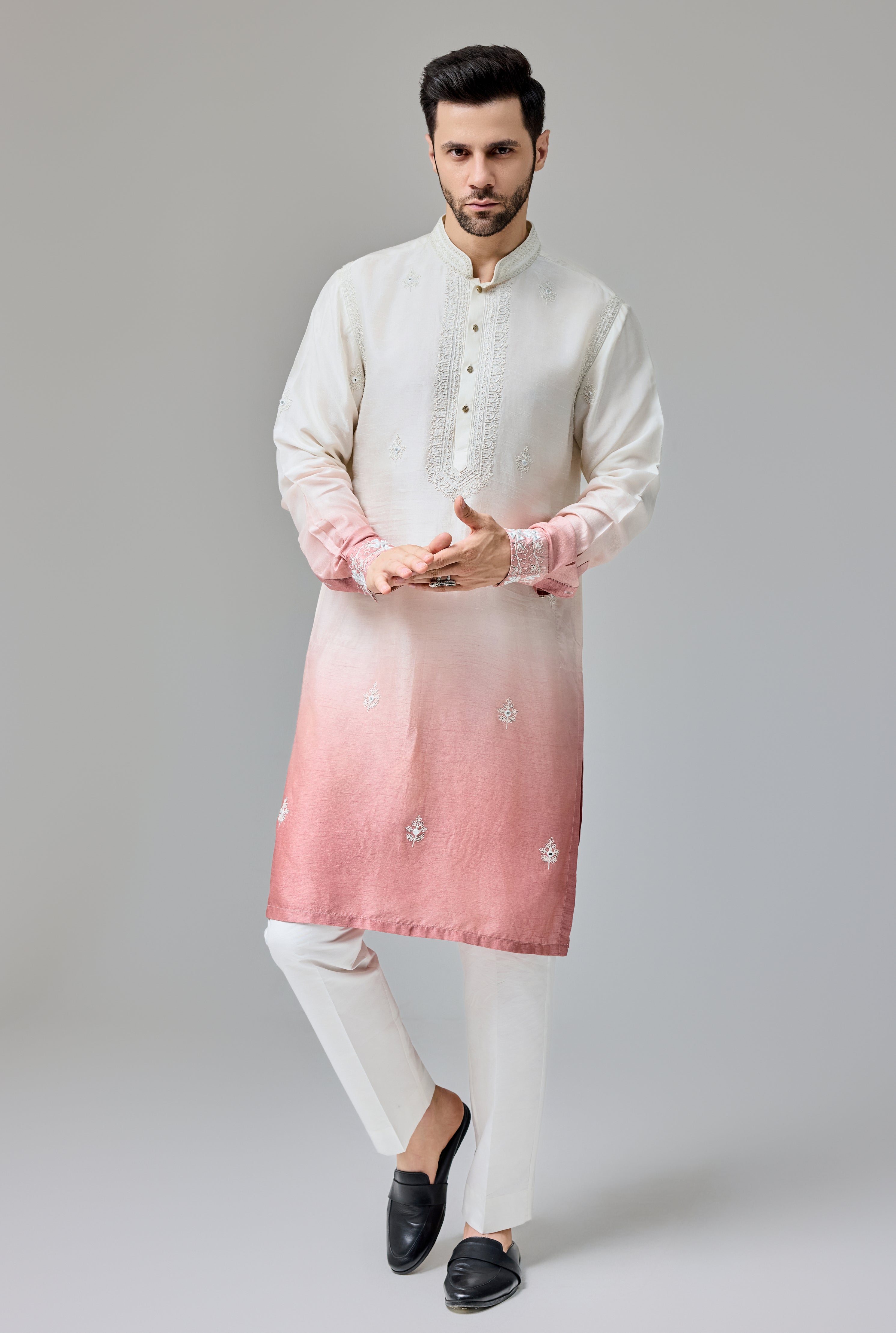 Rust White Ombre Kurta With Dori And Miroor Work