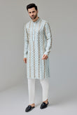 Light Blue Leather Patch Mirror Kurta With Zari