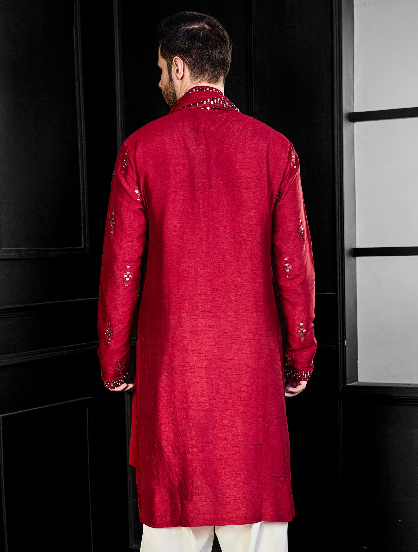 Red Mirror Kurta With Salwar And Dupatta