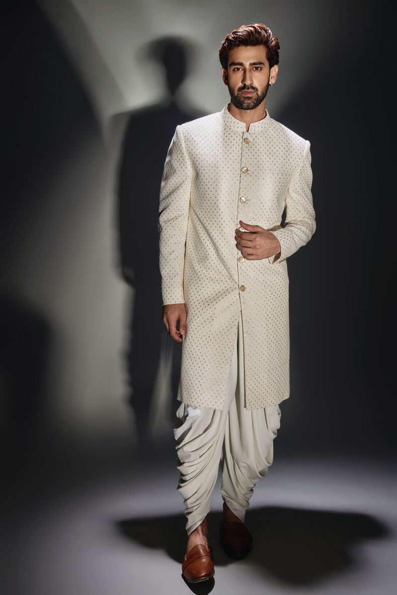 light cream burfi design achkan with pant