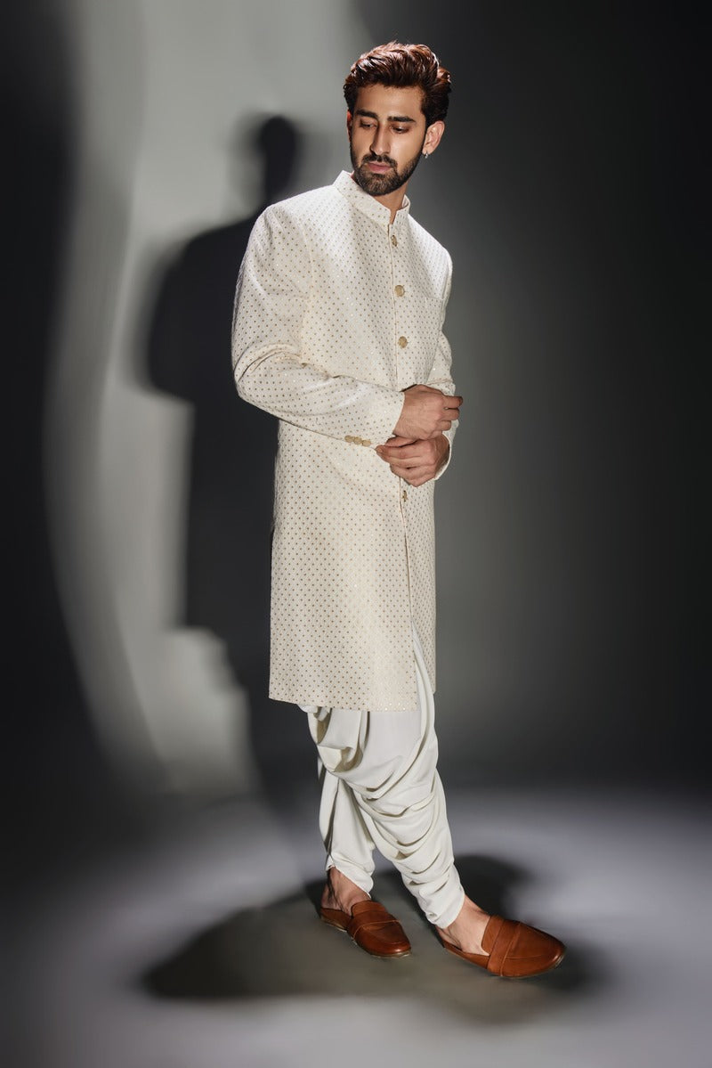 light cream burfi design achkan with pant