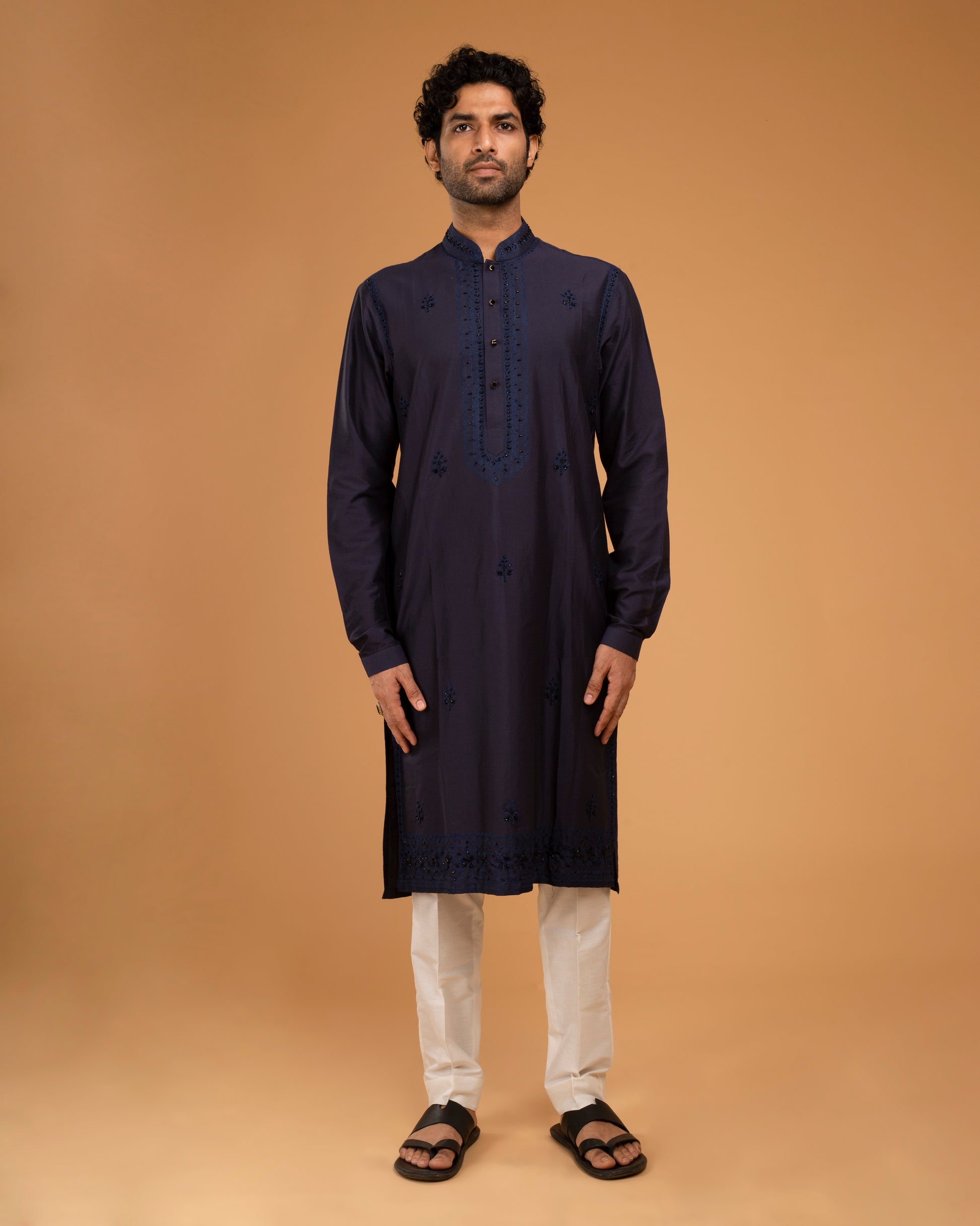 Navy Blue Aari Emb. With Katdana Embriodry small