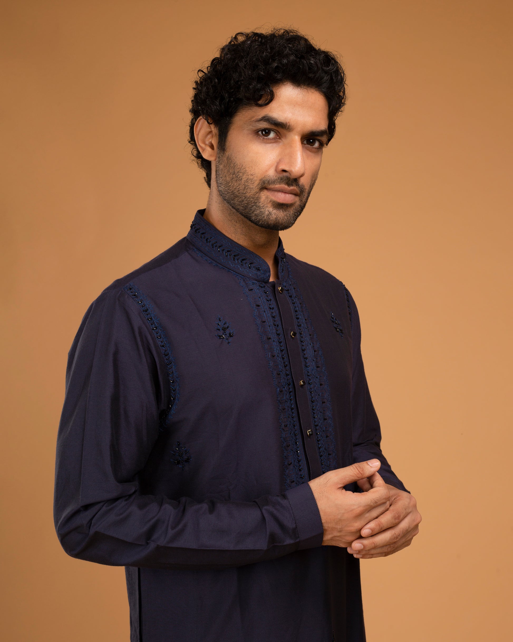 Navy Blue Aari Emb. With Katdana Embriodry small