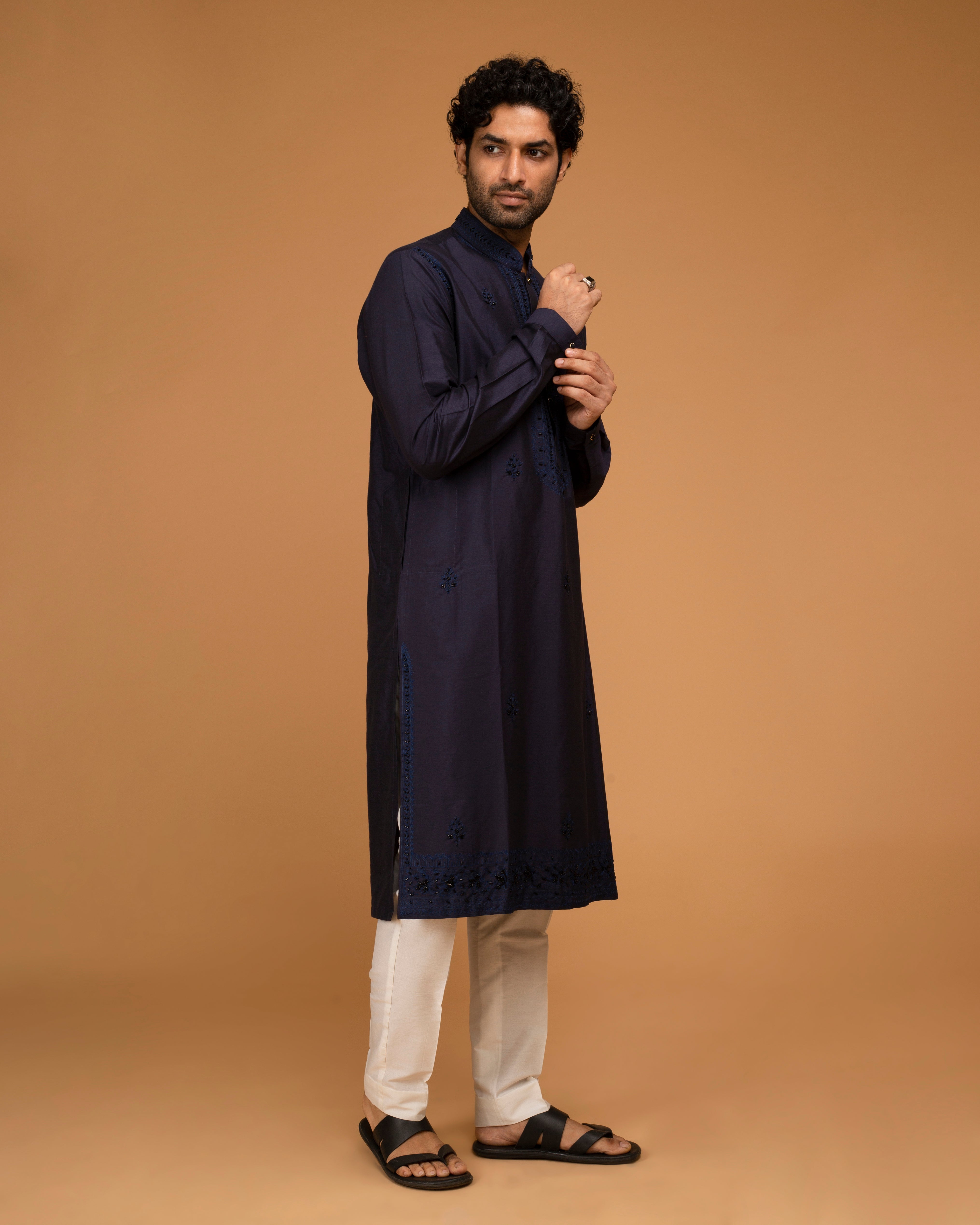Navy Blue Aari Emb. With Katdana Embriodry