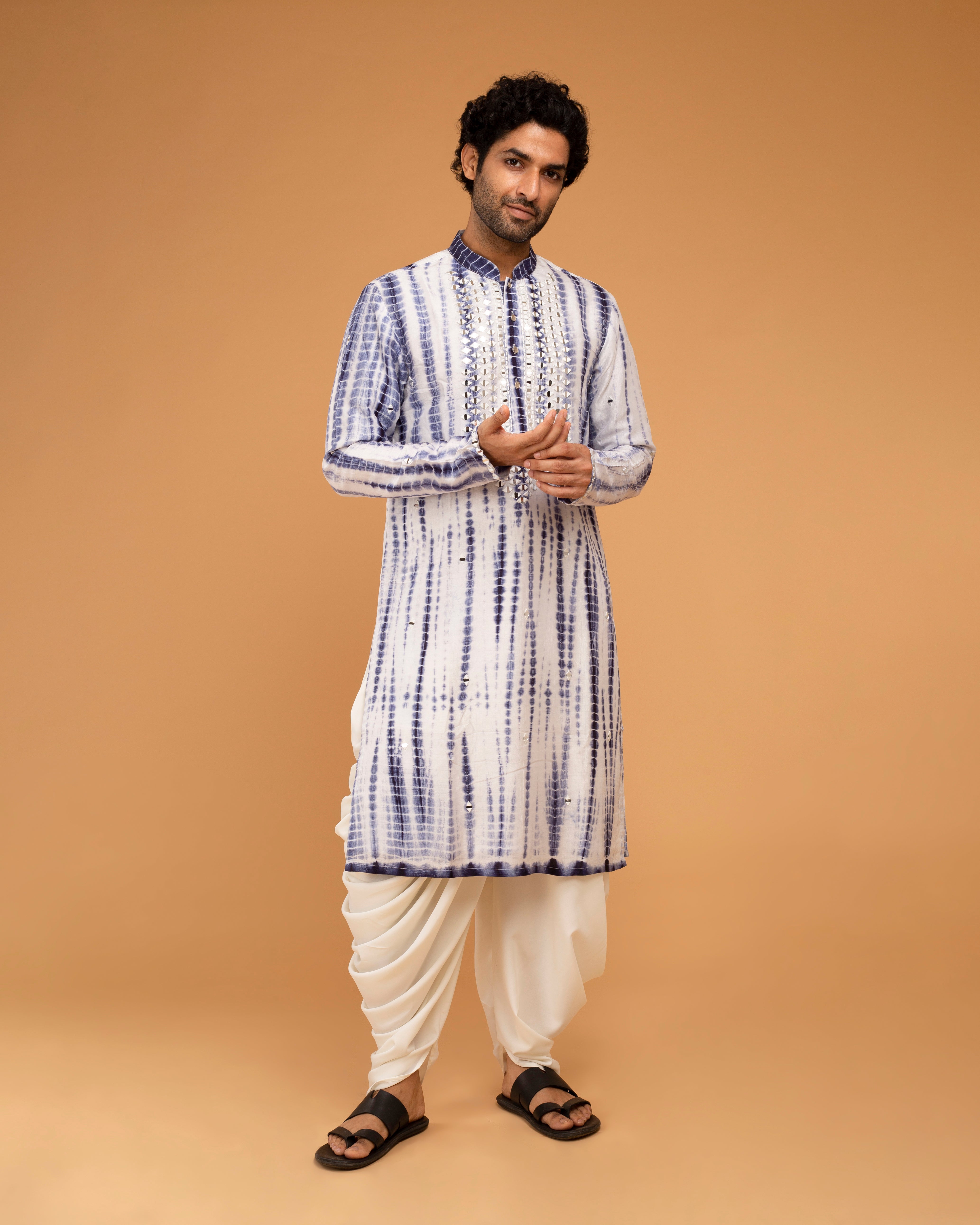 Navy Bluee Mirror Kurta With Dori Work Ojis small