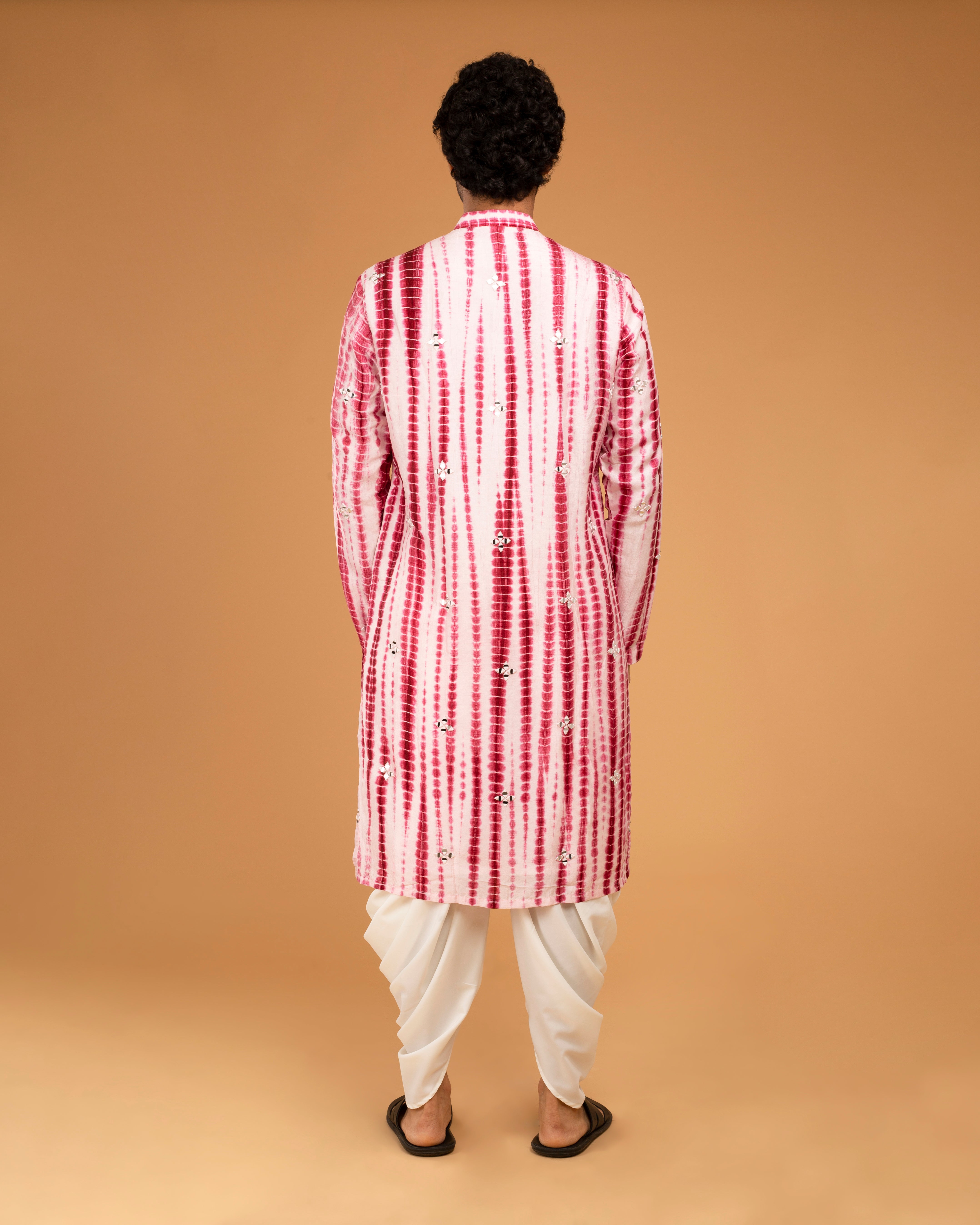 Red Tie Dye Kurta With Mirror Work