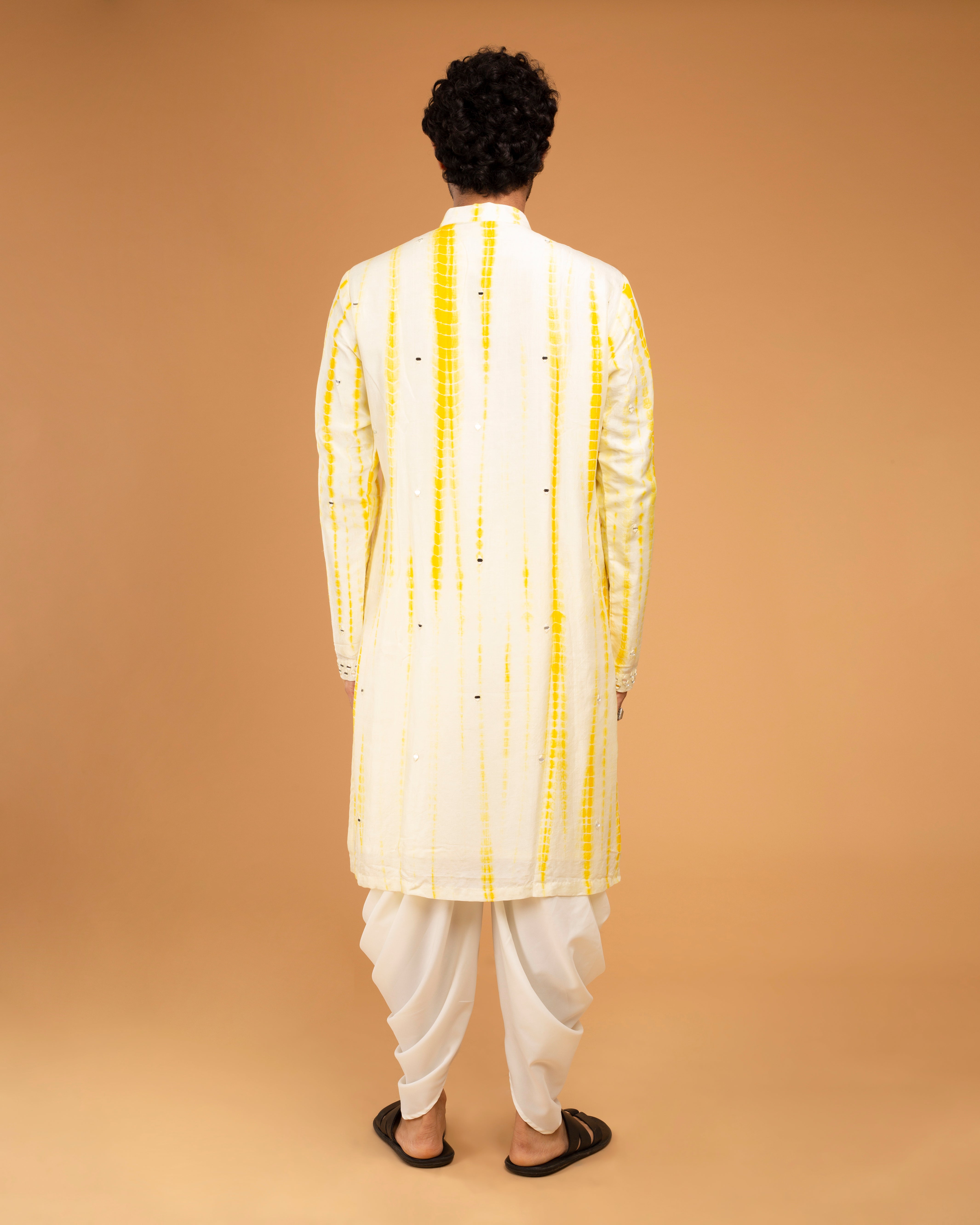 Yellow Tie Dye Kurta With Mirror Work