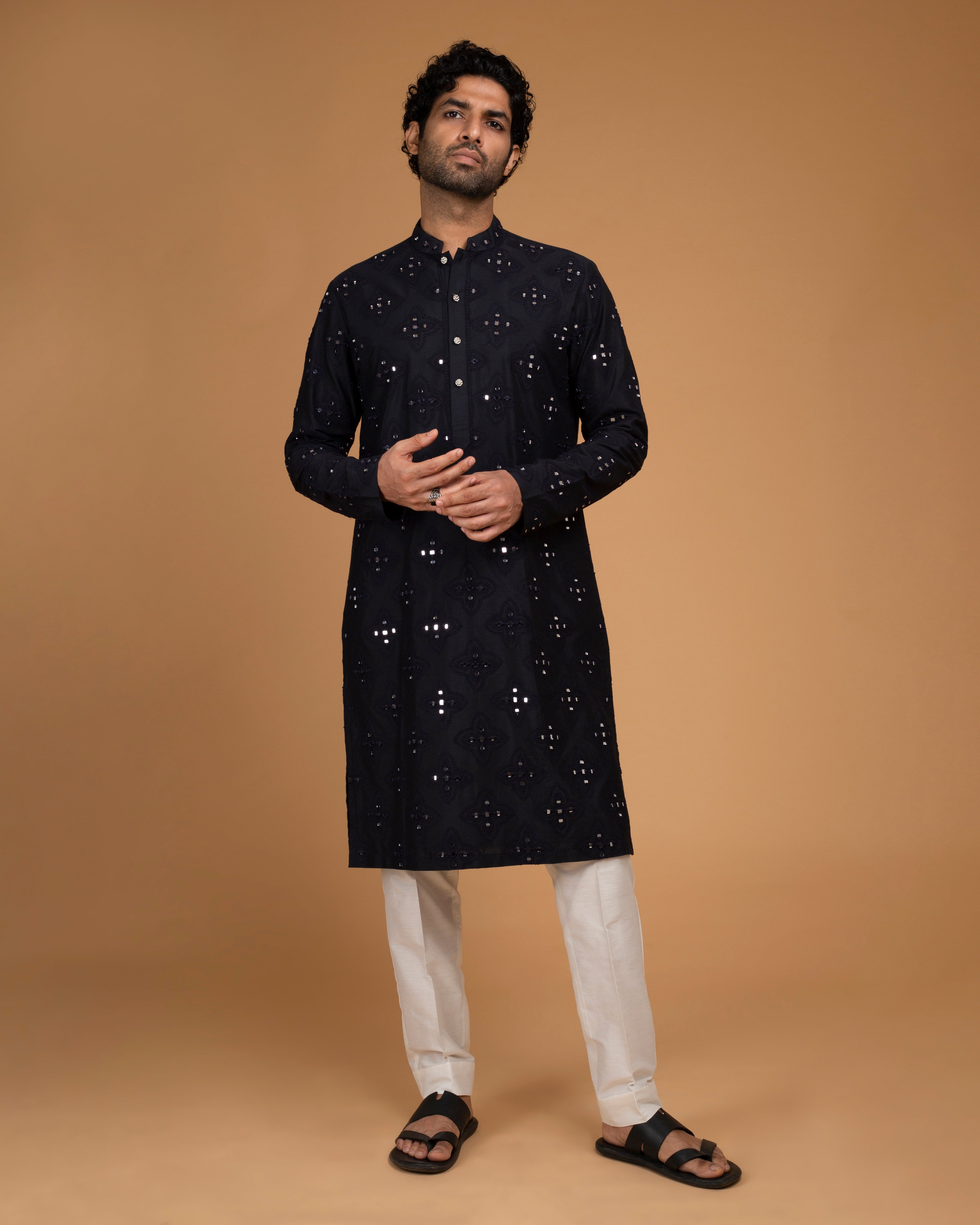 Blackish Blue Mirror Kurta With Dori Work