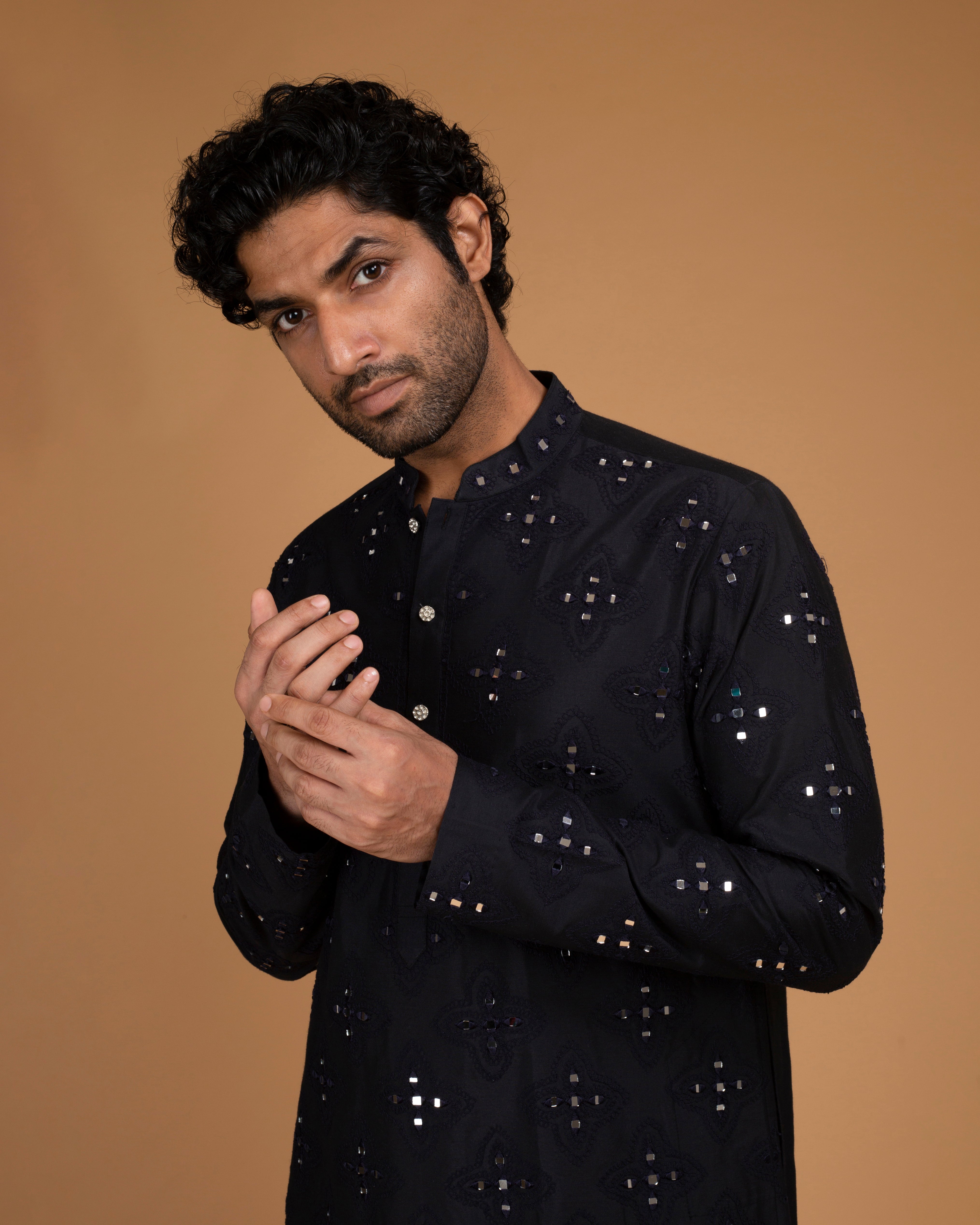 Blackish Blue Mirror Kurta With Dori Work