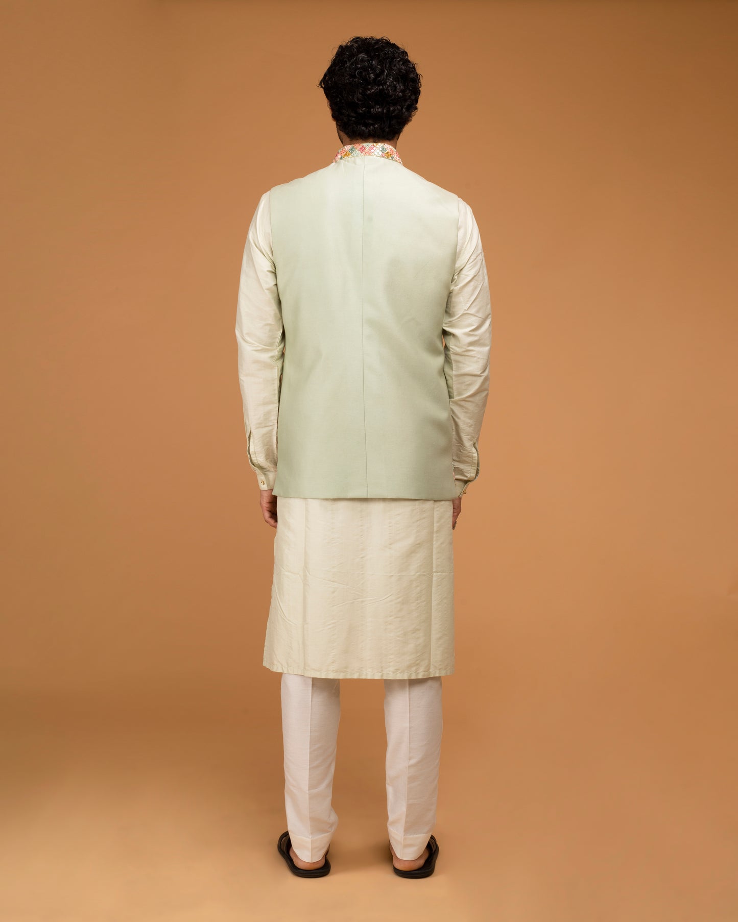 Mint Nehru With Mirror Work Pista Kurta