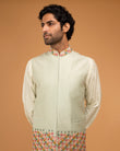 Mint Nehru With Mirror Work Pista Kurta