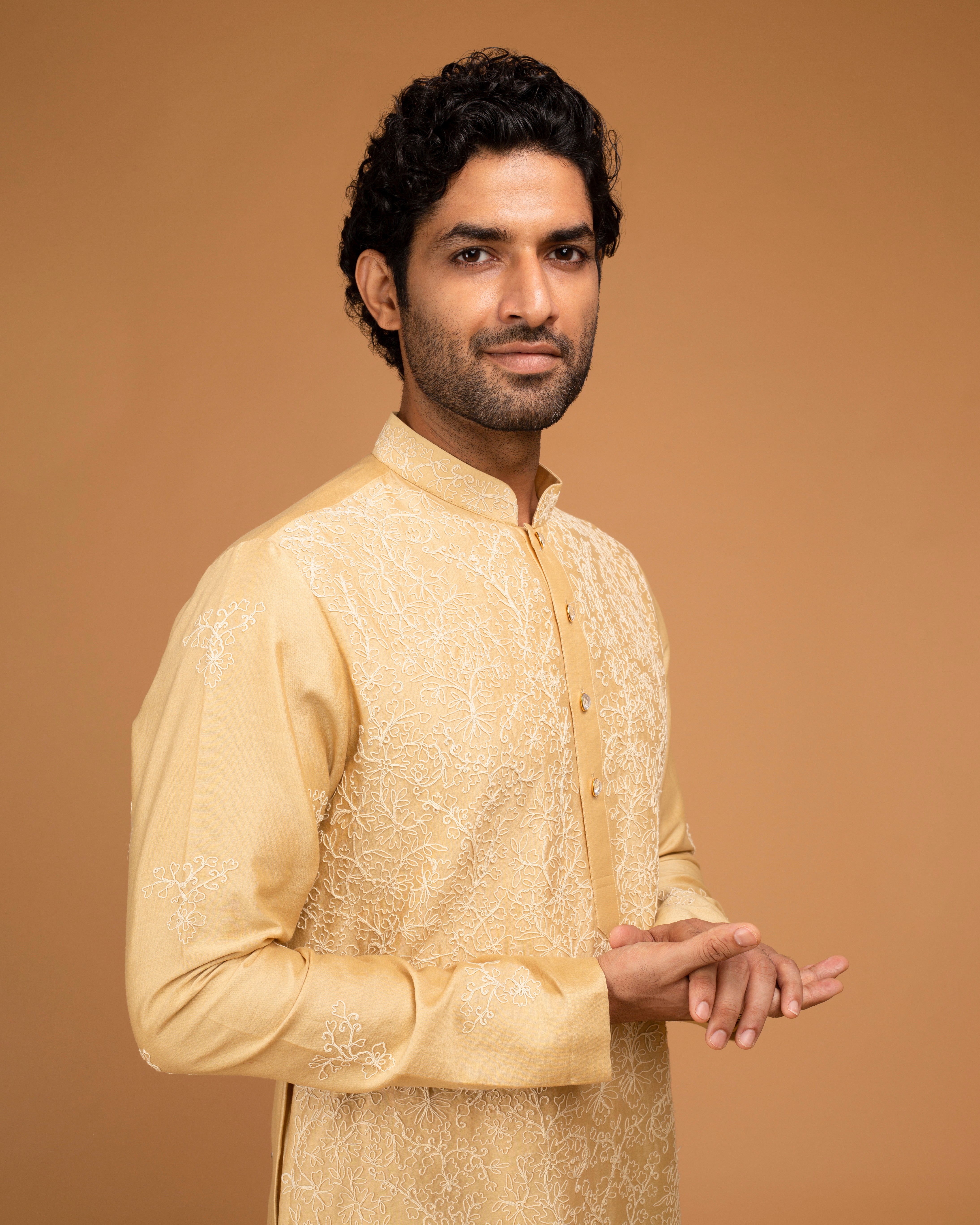 Gold Beige Kurta With Dori Embriodry