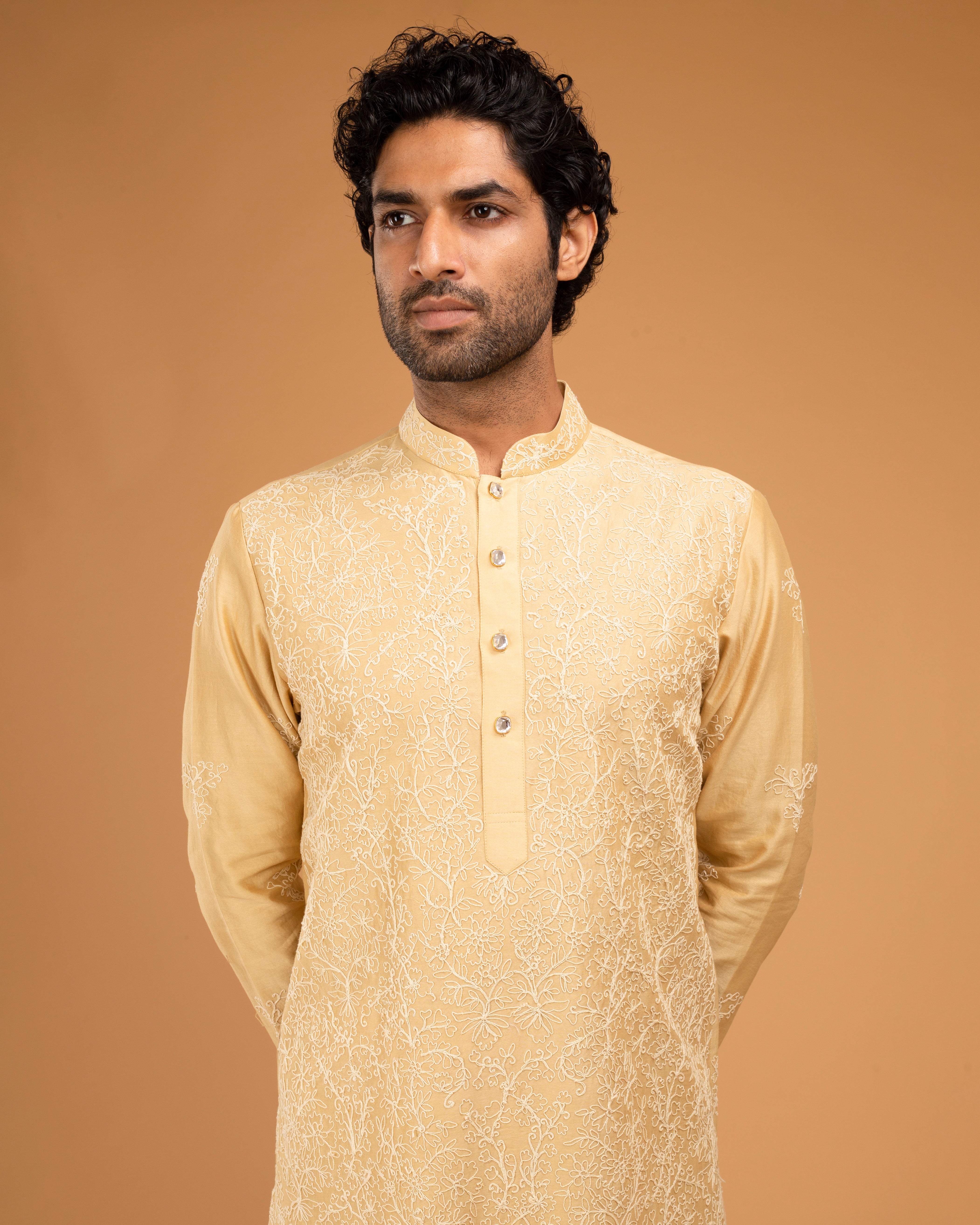 Gold Beige Kurta With Dori Embriodry