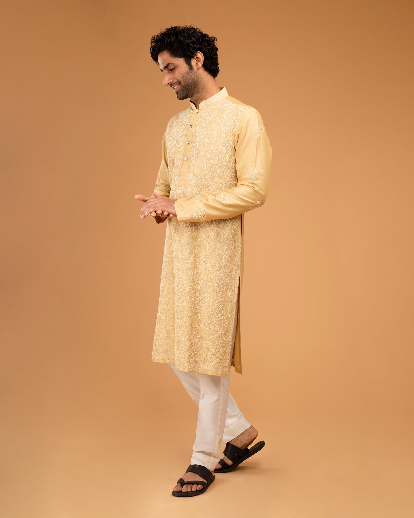 Gold Beige Kurta With Dori Embriodry