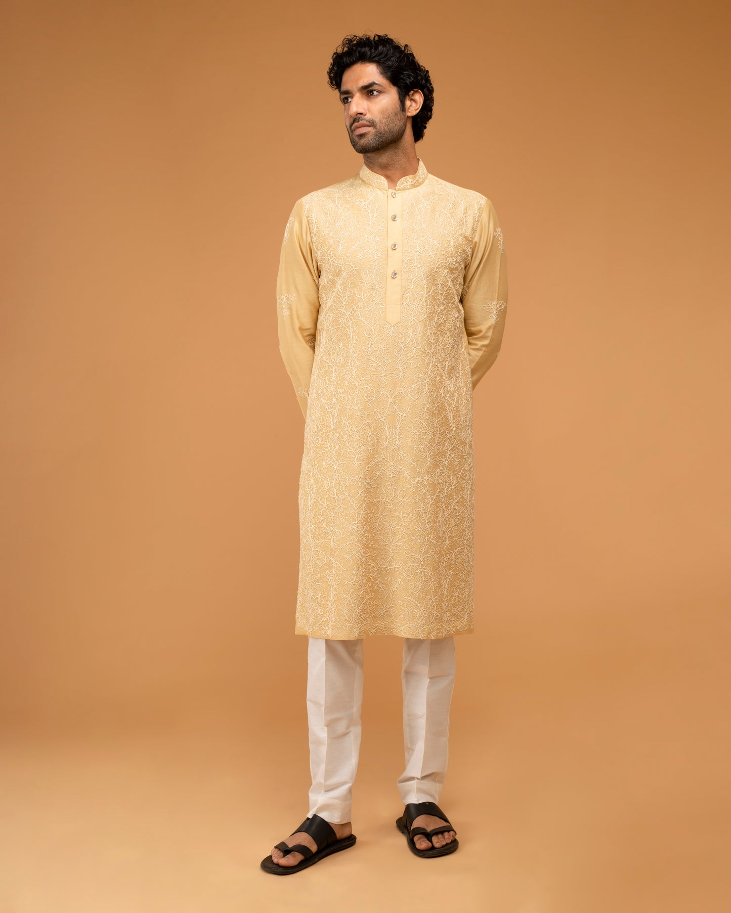 Gold Beige Kurta With Dori Embriodry