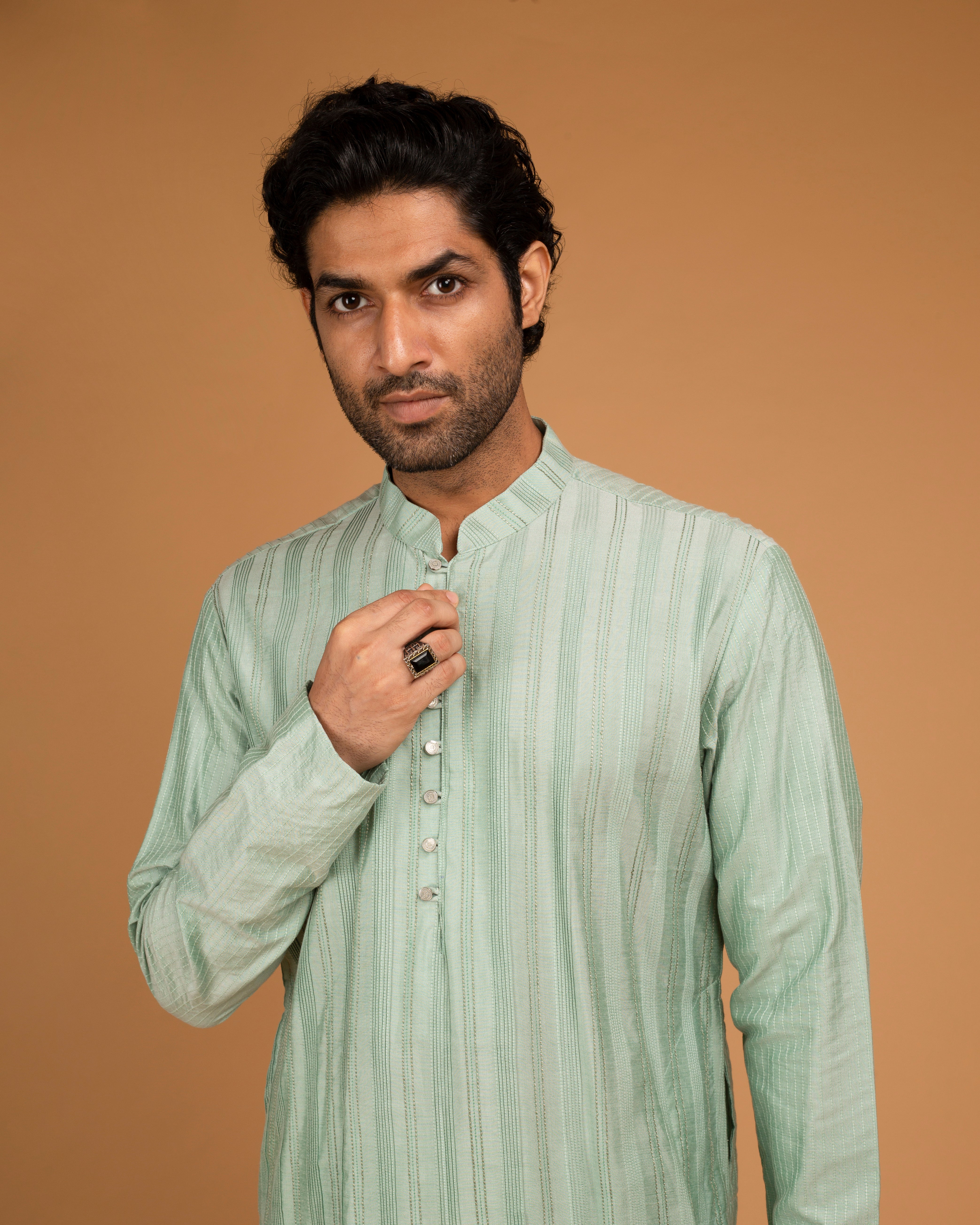 Dark Mint Kurta With Pintux Work