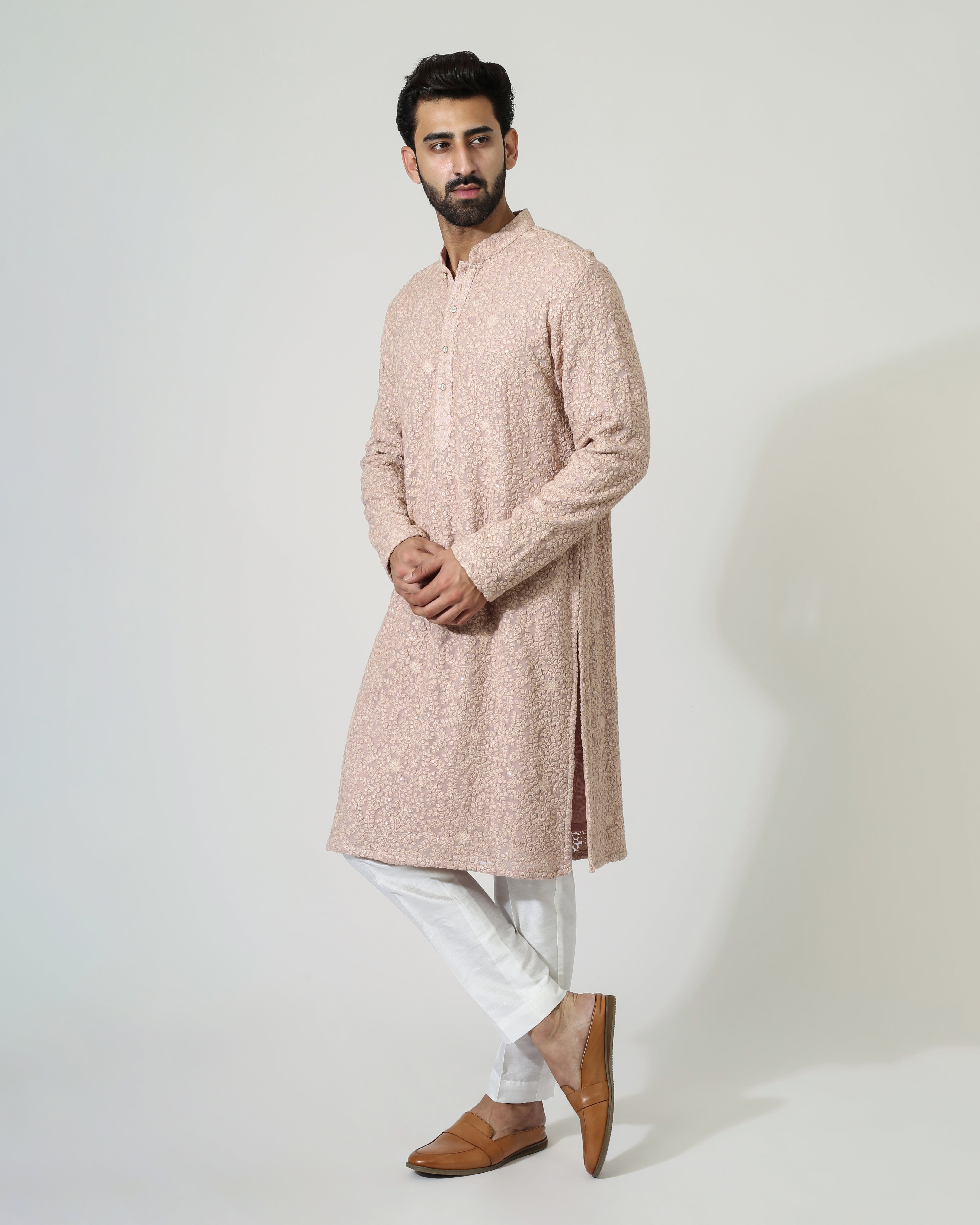 Light Peach Sequins Kurta with pyjama