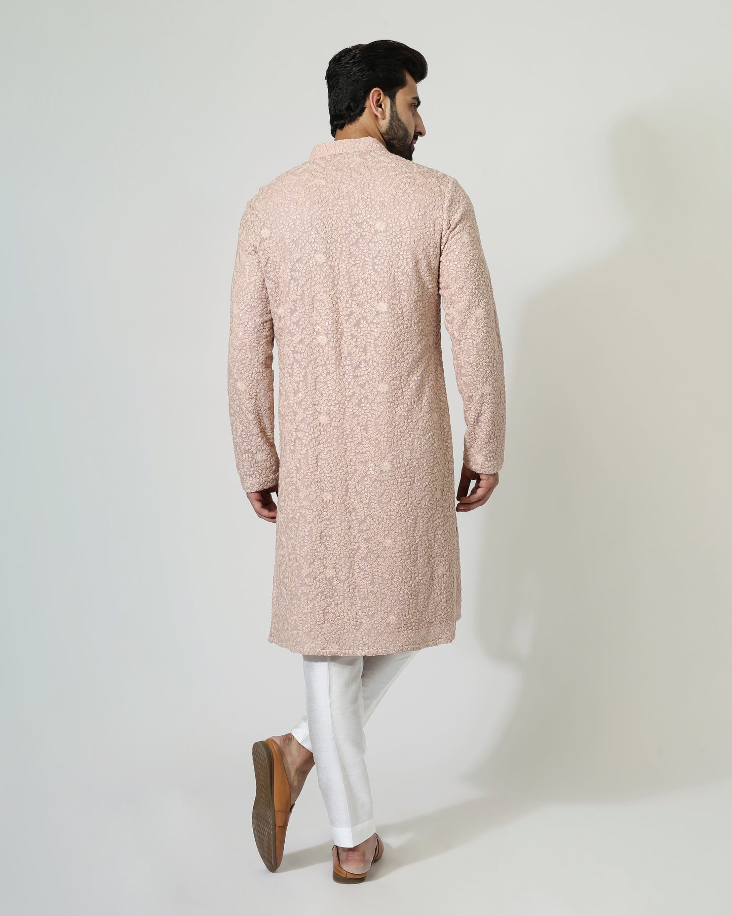 Light Peach Sequins Kurta with pyjama
