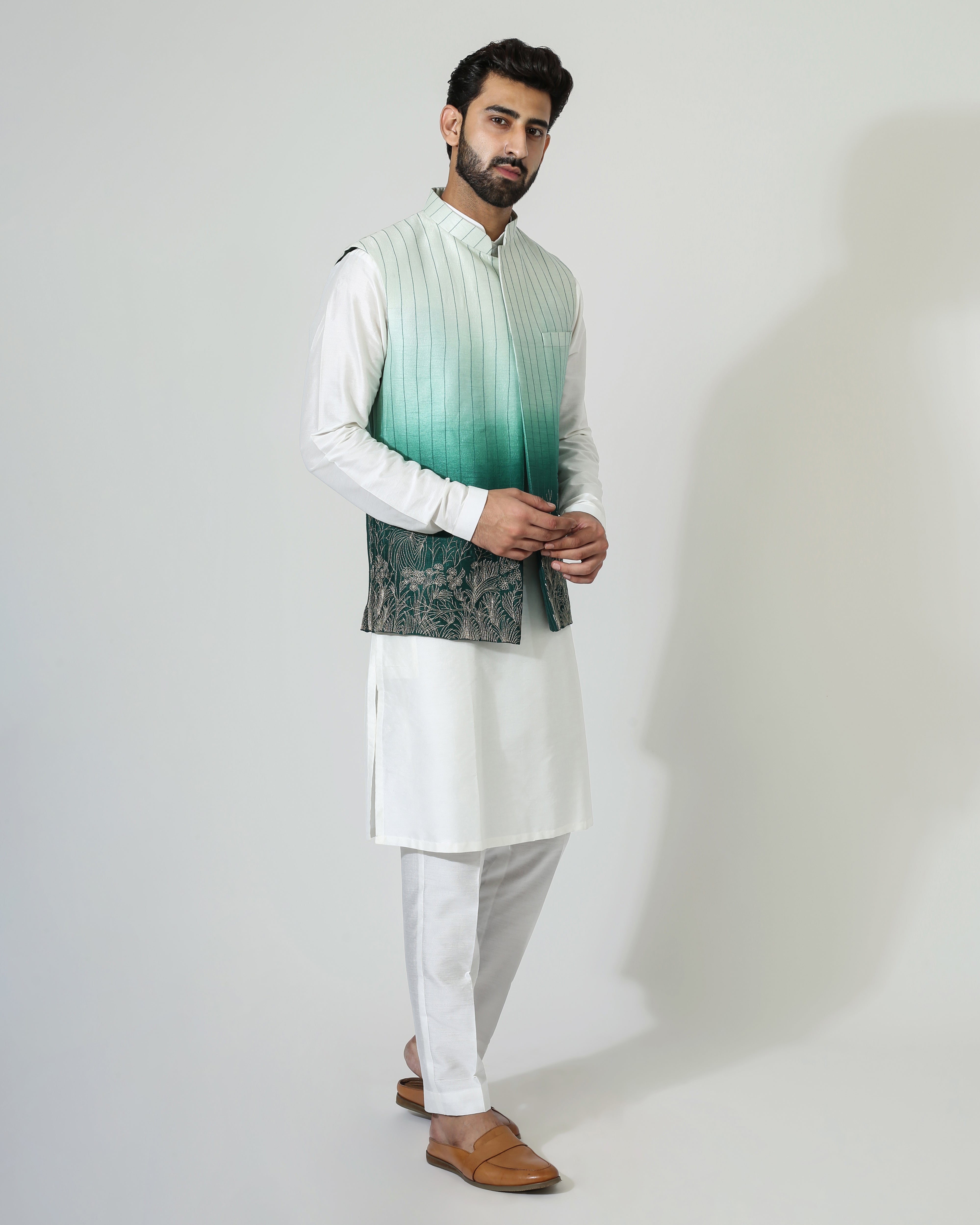 Ombre Embriodry Nehru jacket with kurta pyjama