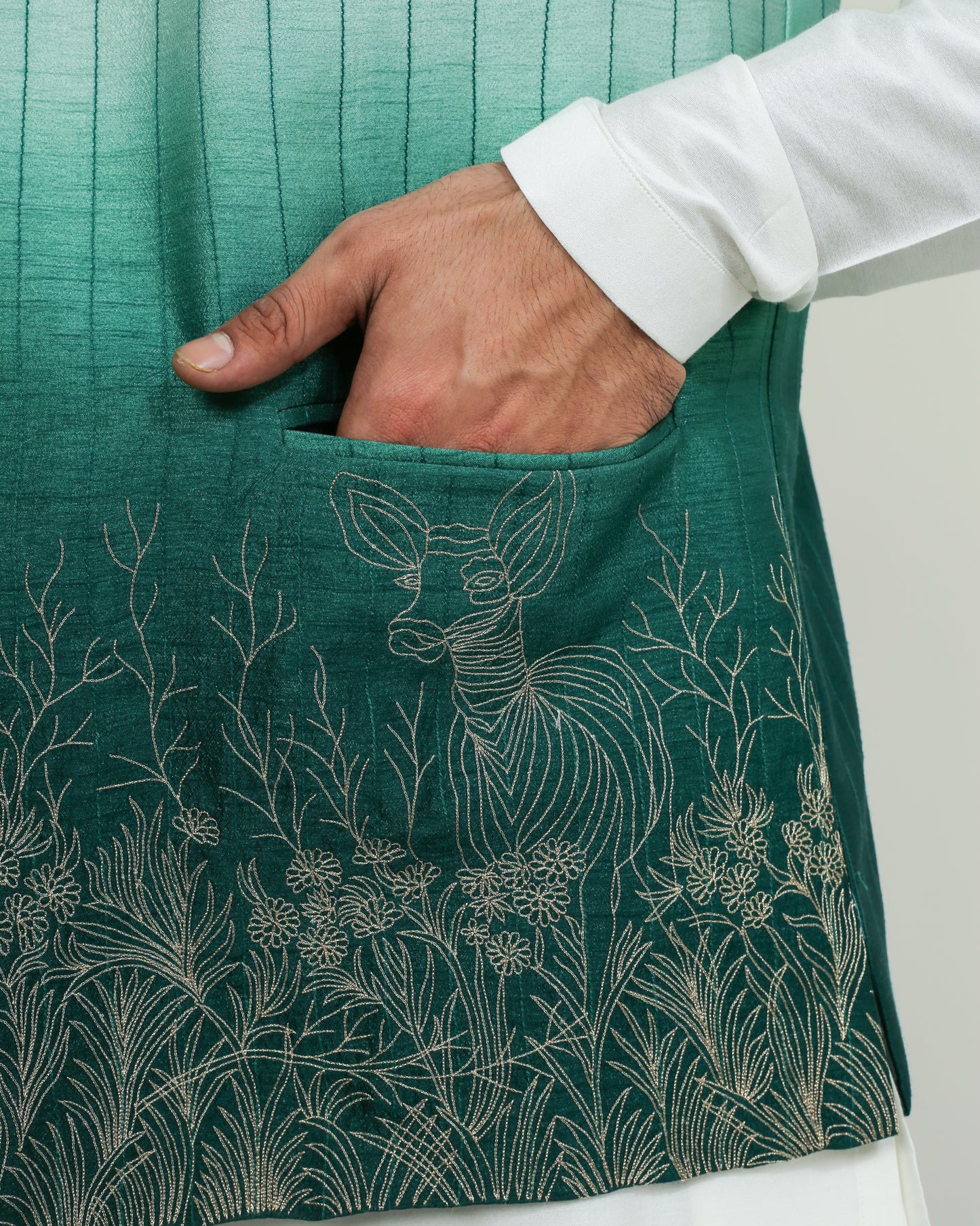 Ombre Embriodry Nehru jacket with kurta pyjama