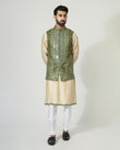 Beige Mirror Work Kurta With Green Mirror Work Jacket
