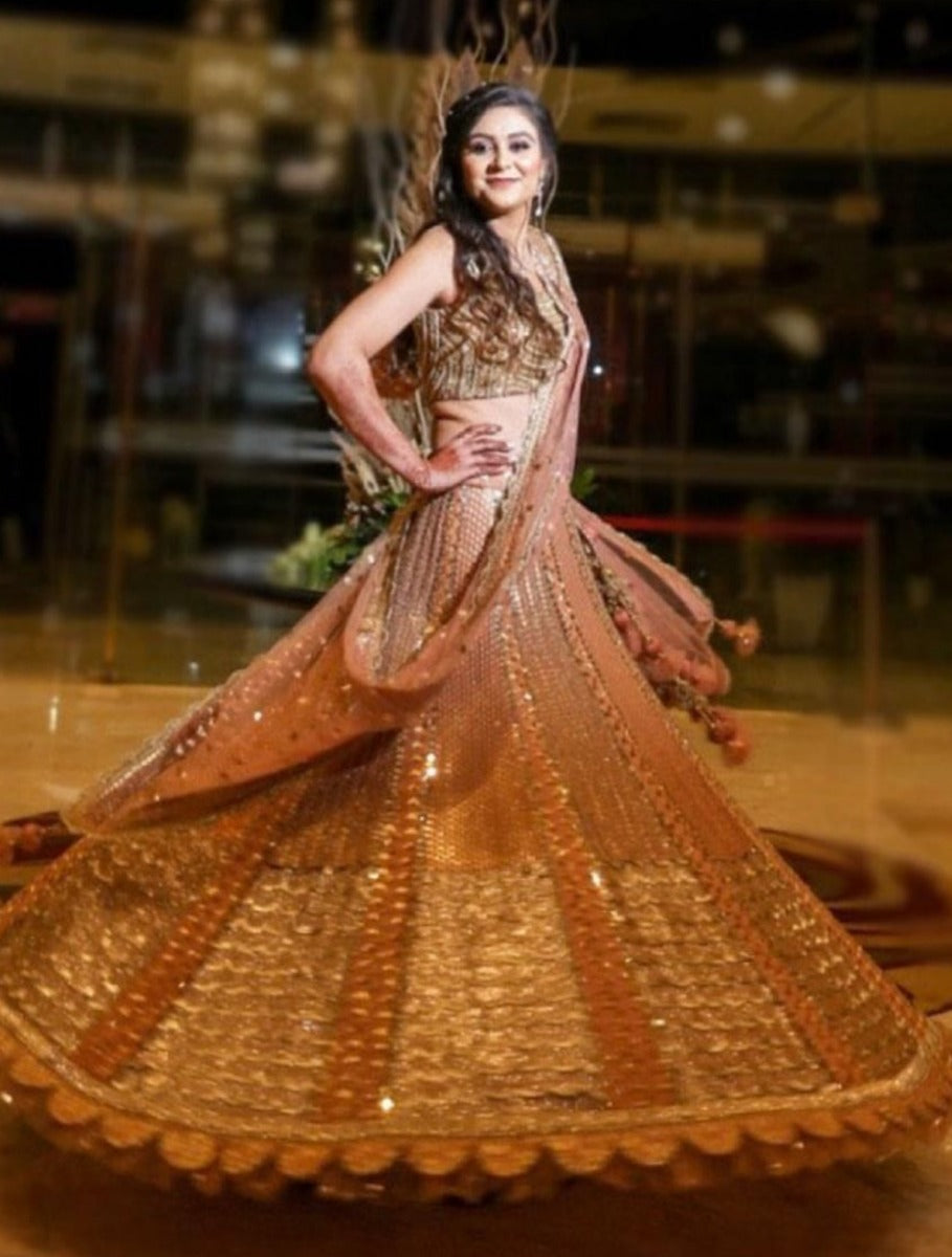 Yellow Raw silk lehnga -blouse with multi reshan