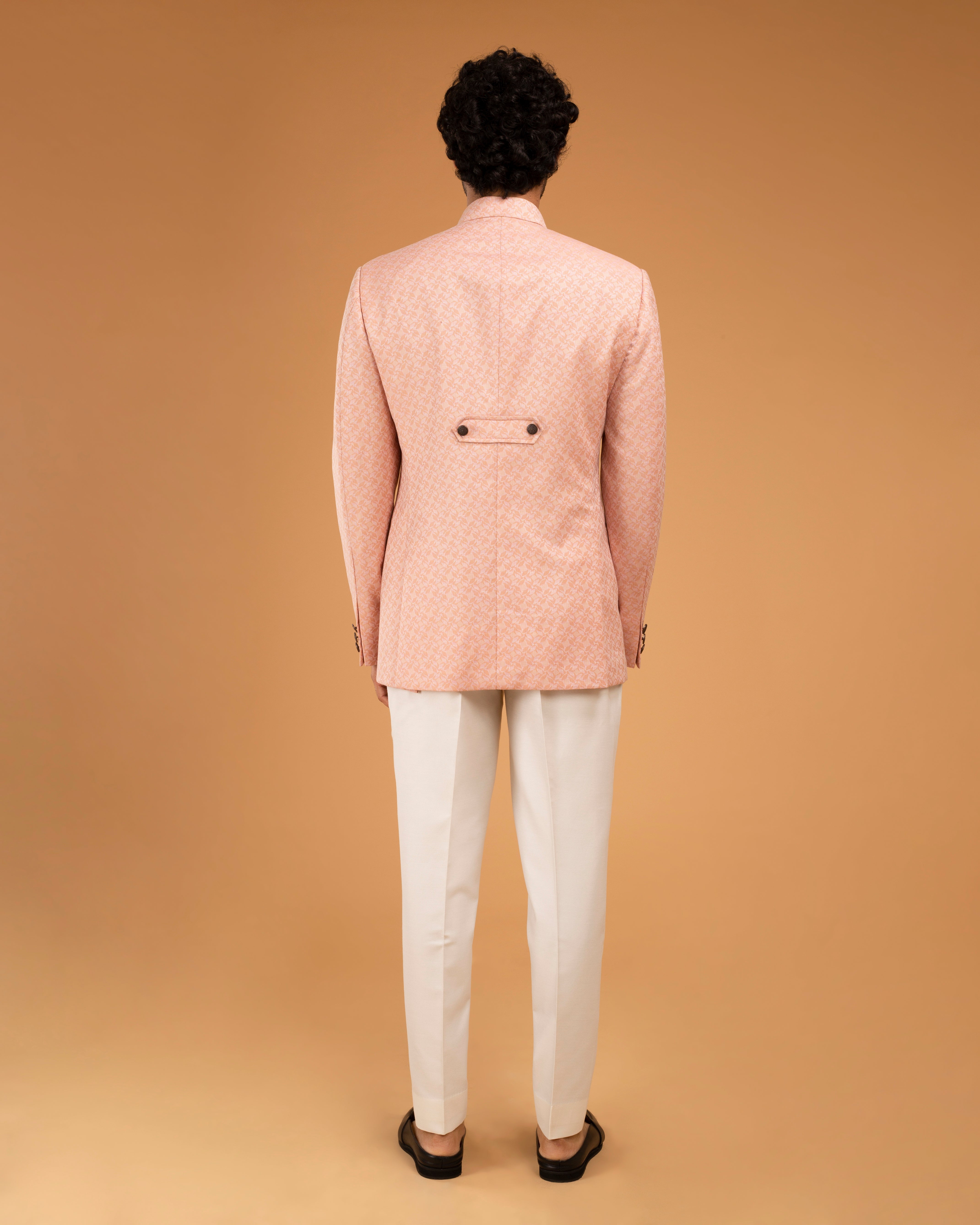 Peach Jacquard Patch Pocket Bandhgala